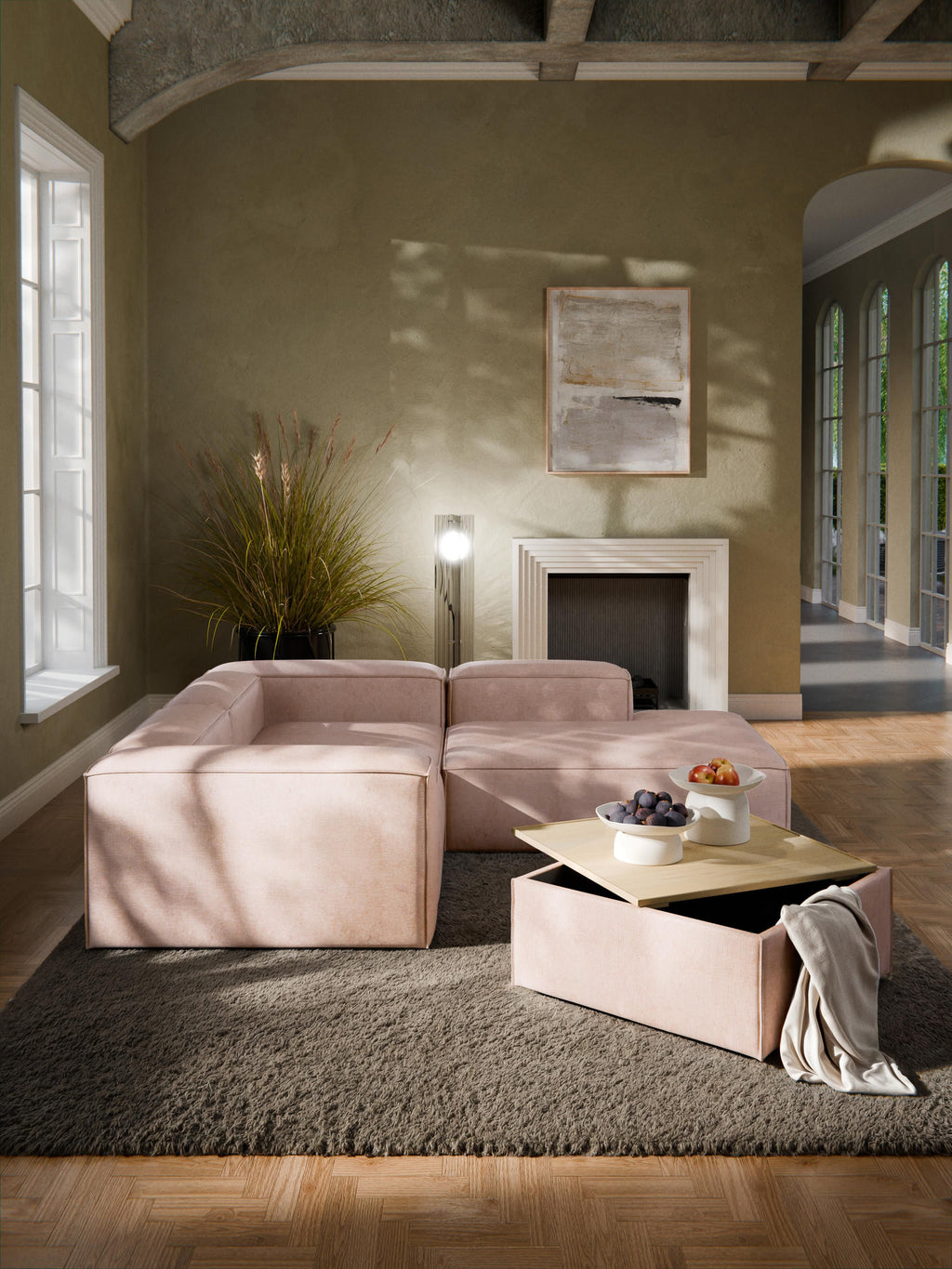Sofa-Hocker Lennon aus Leinen-Mix mit Stauraum