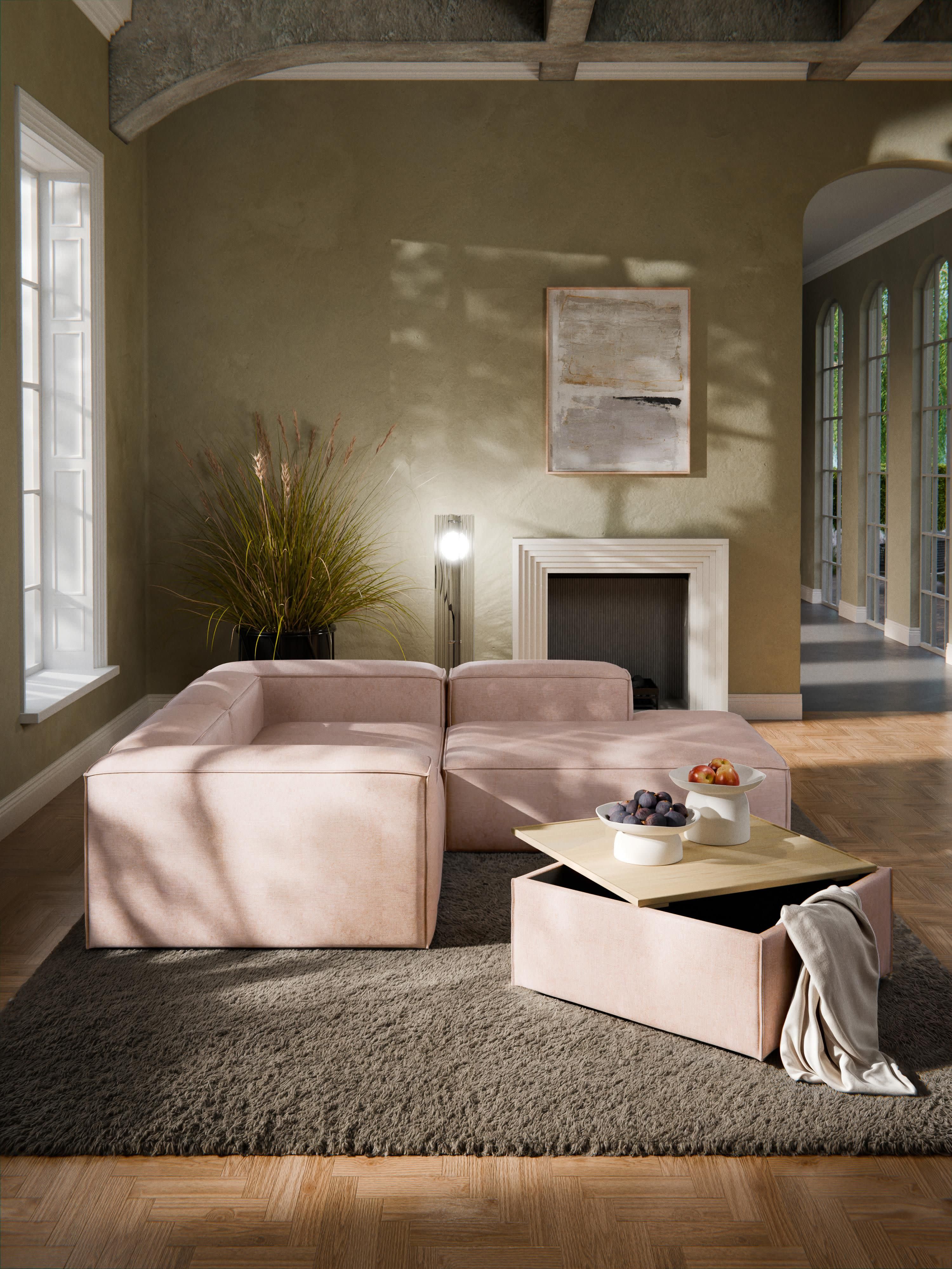 Sofa-Hocker Lennon aus Leinen-Mix mit Stauraum