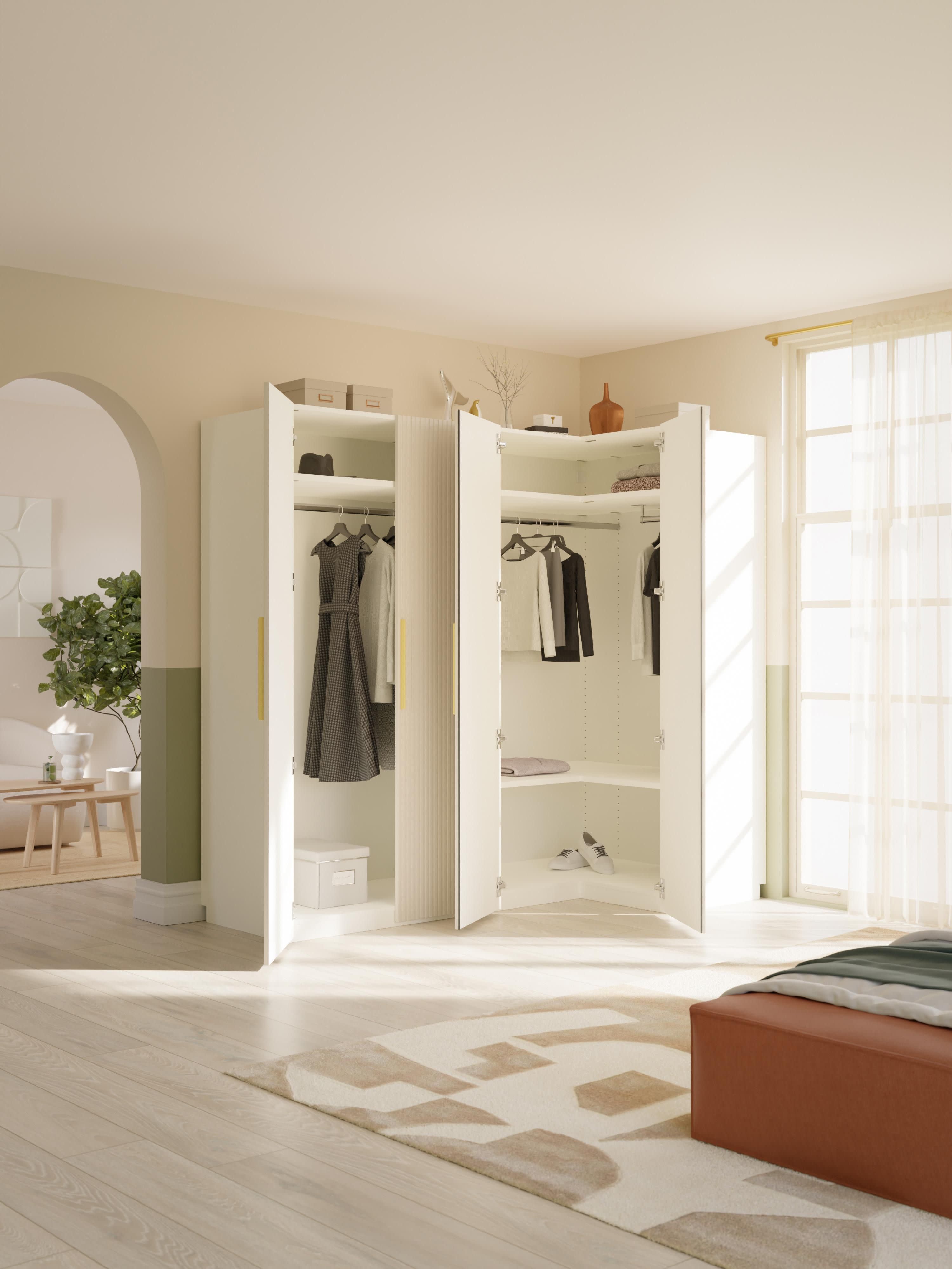 Modularer Eck-Kleiderschrank Simone, 215 cm Breite, in verschiedenen Größen