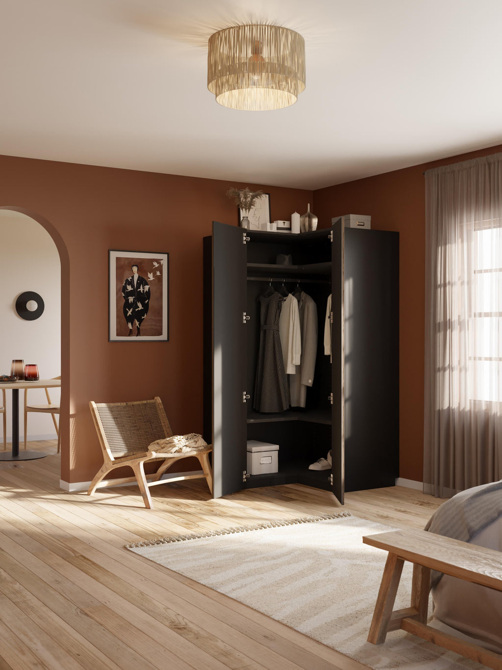 Modularer Eck-Kleiderschrank Simone, 115 cm Breite
