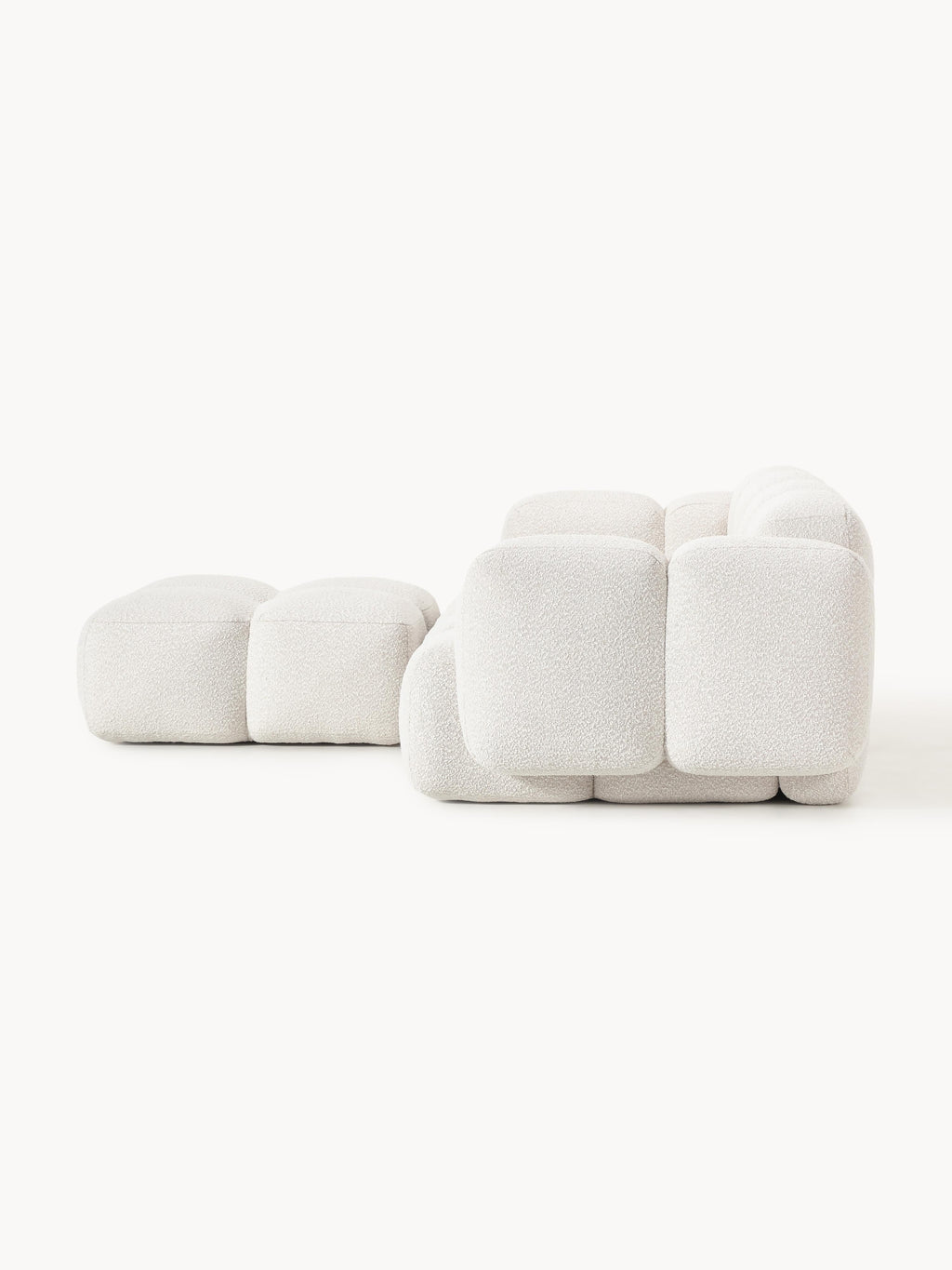 Modulares Sofa Tayla (3-Sitzer) aus Bouclé mit Hocker (links/rechts)