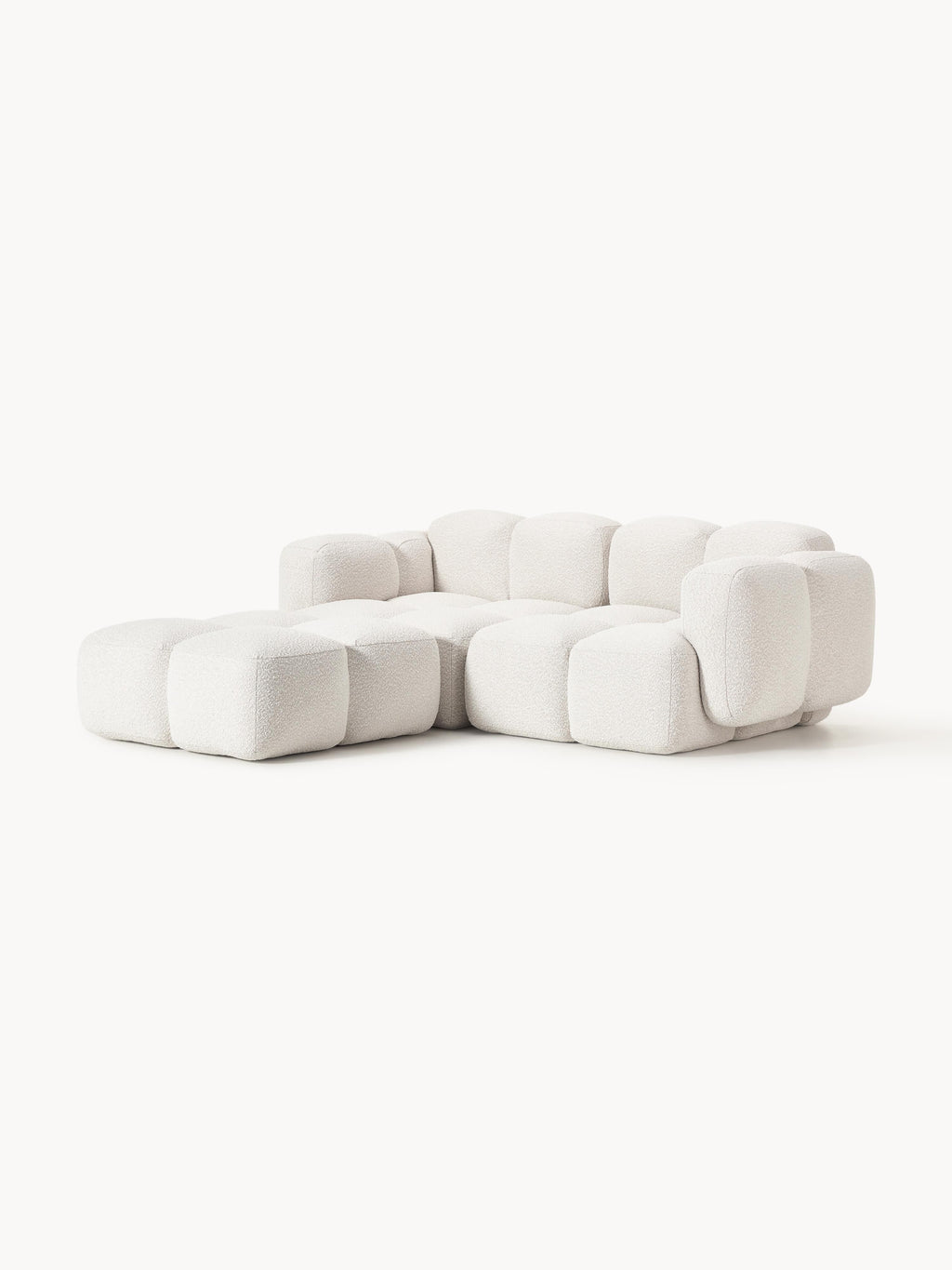 Modulares Sofa Tayla (3-Sitzer) aus Bouclé mit Hocker (links/rechts)