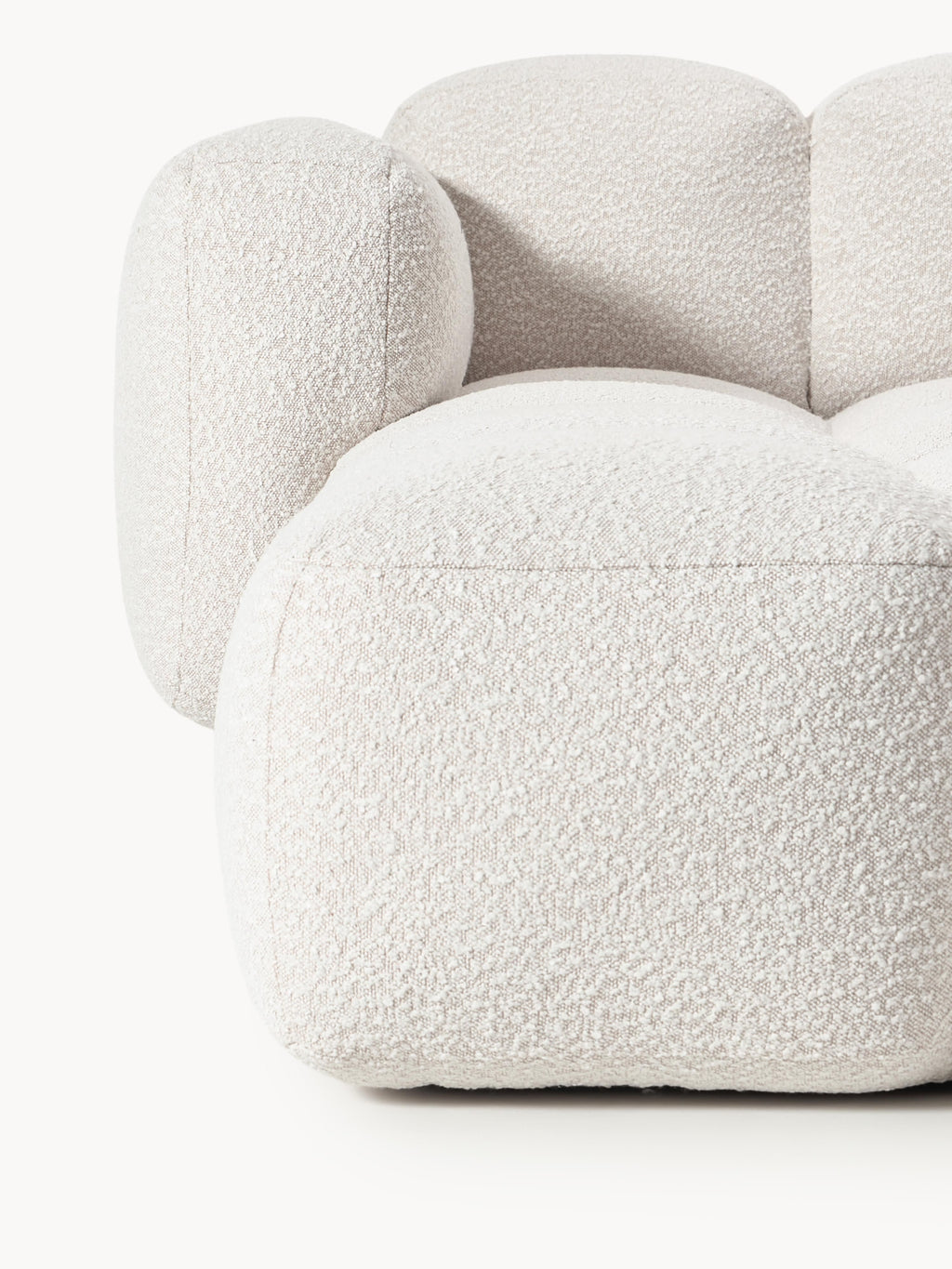 Modulares Sofa Tayla (3-Sitzer) aus Bouclé mit Hocker (links/rechts)
