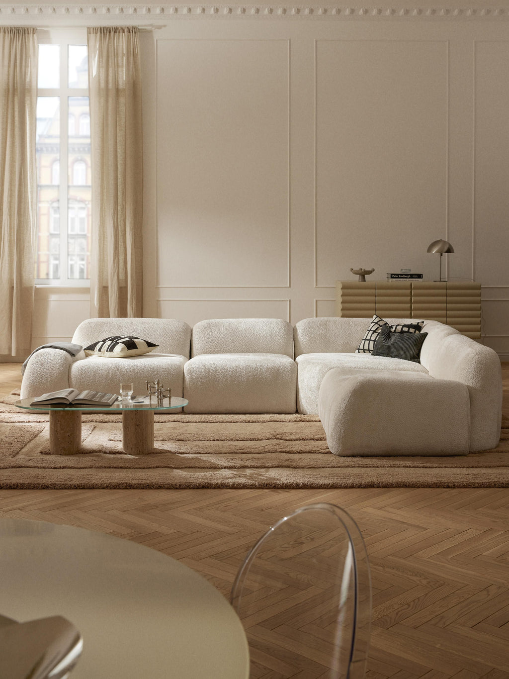 Modulares Teddy-Bouclé-Ecksofa Wolke (4-Sitzer)