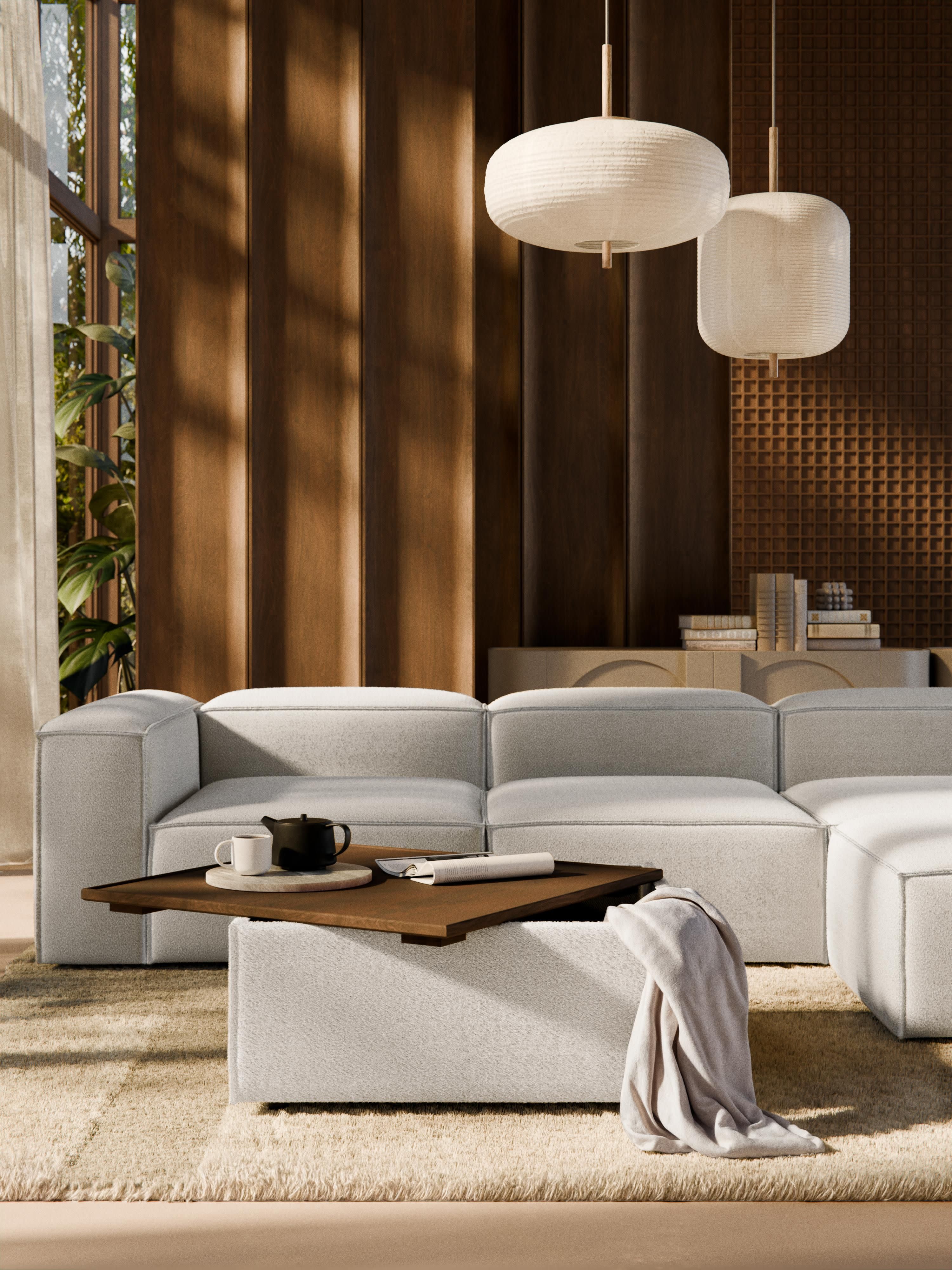Sofa-Hocker Lennon aus Bouclé mit Stauraum