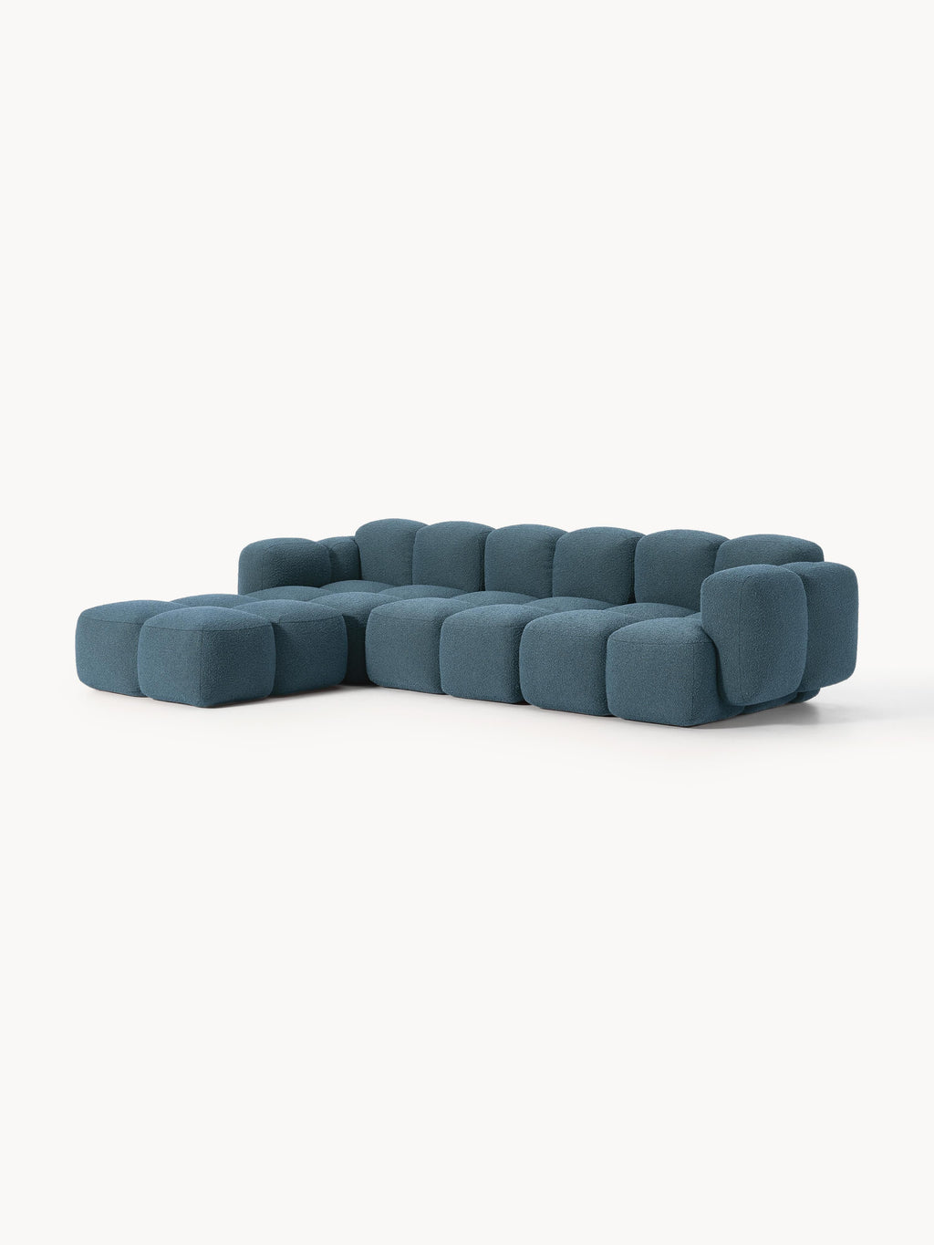 Modulares Sofa Tayla (4-Sitzer) aus Bouclé mit Hocker (links/rechts)