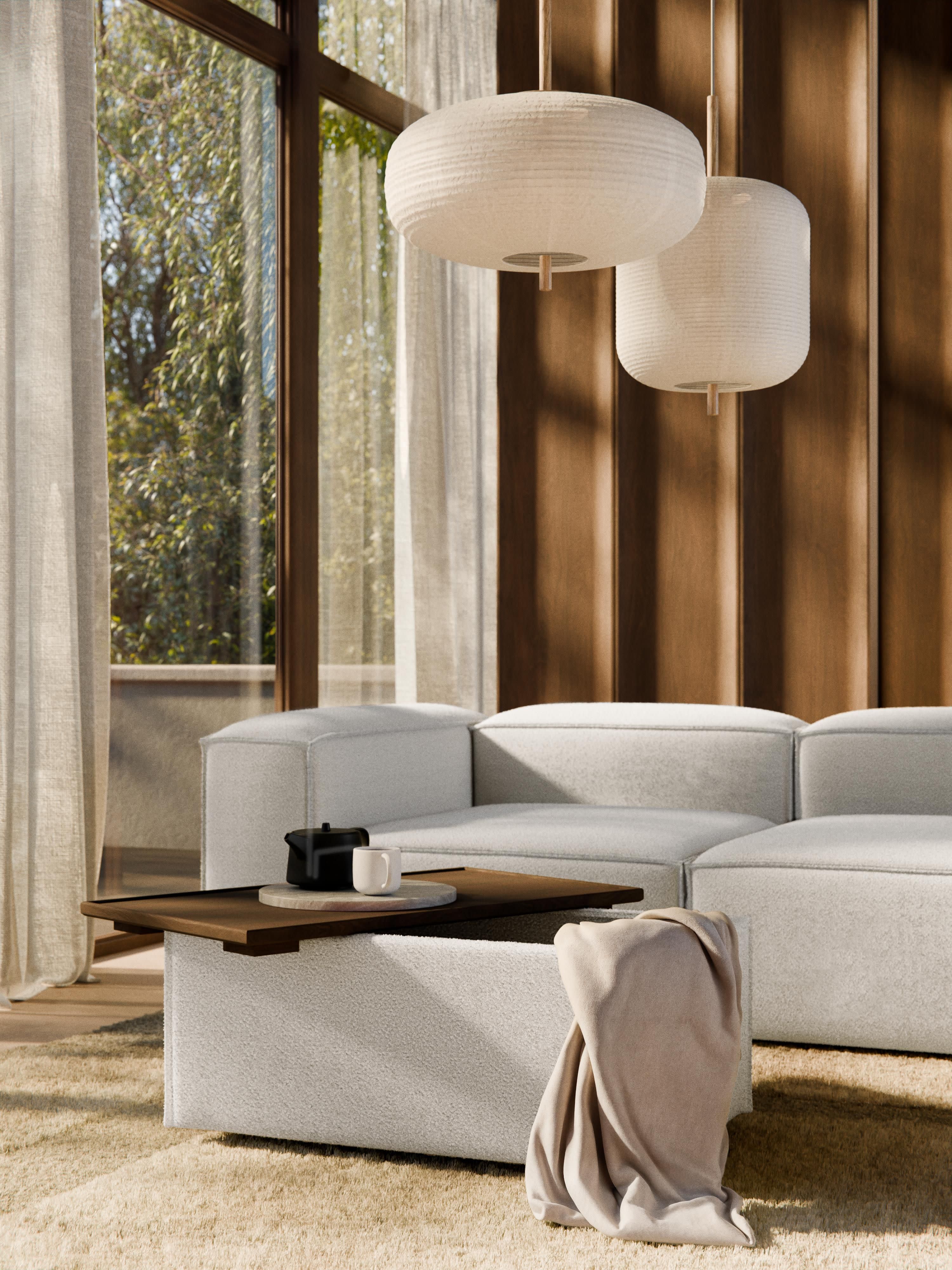 Sofa-Hocker Lennon aus Bouclé mit Stauraum