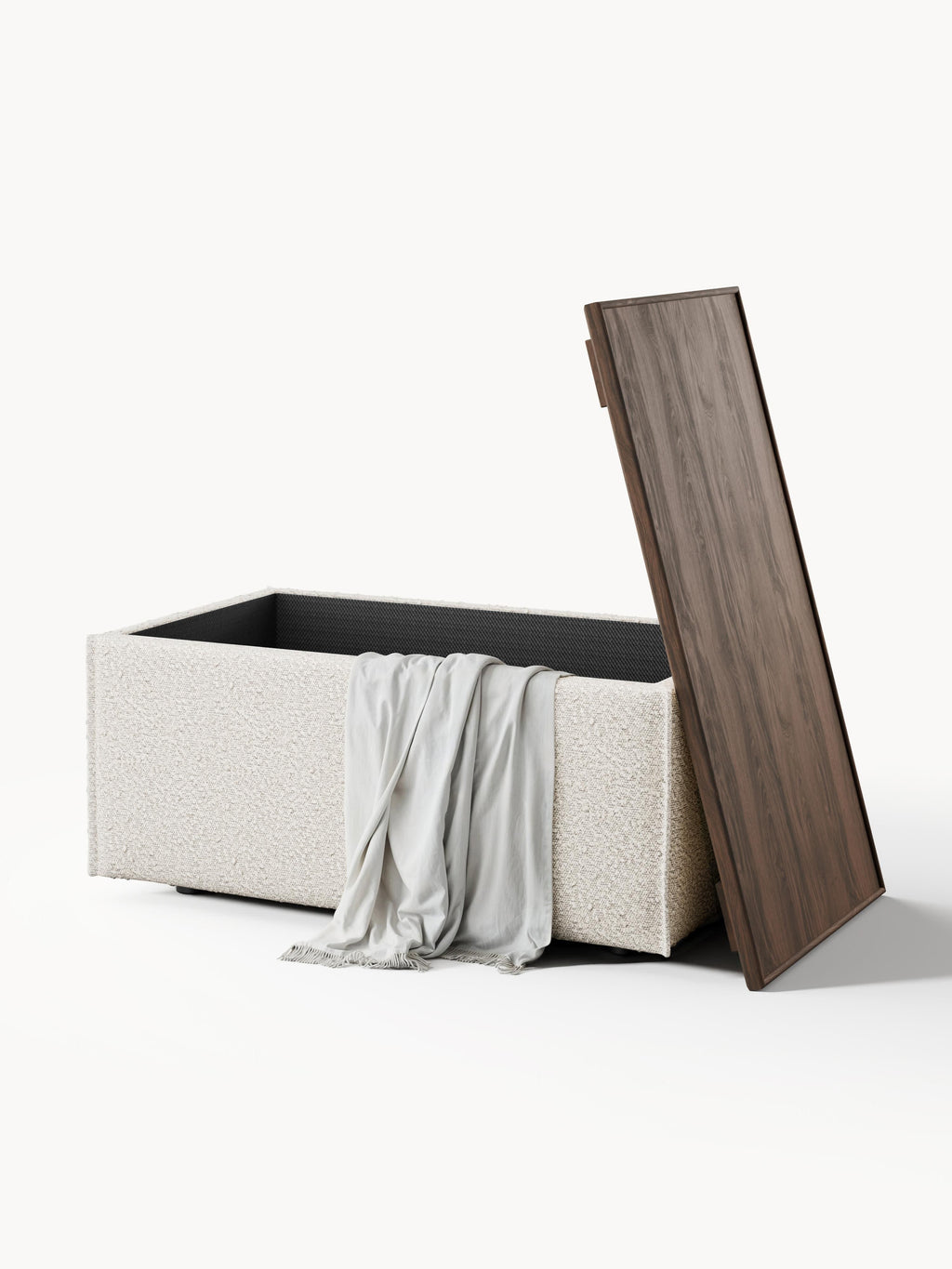Sofa-Hocker Lennon aus Bouclé mit Stauraum