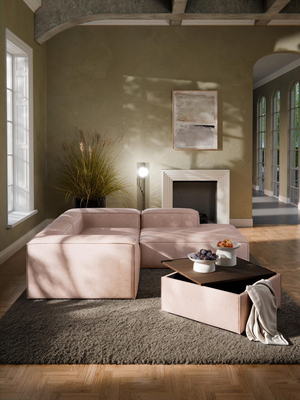 Sofa-Hocker Lennon aus Leinen-Mix mit Stauraum