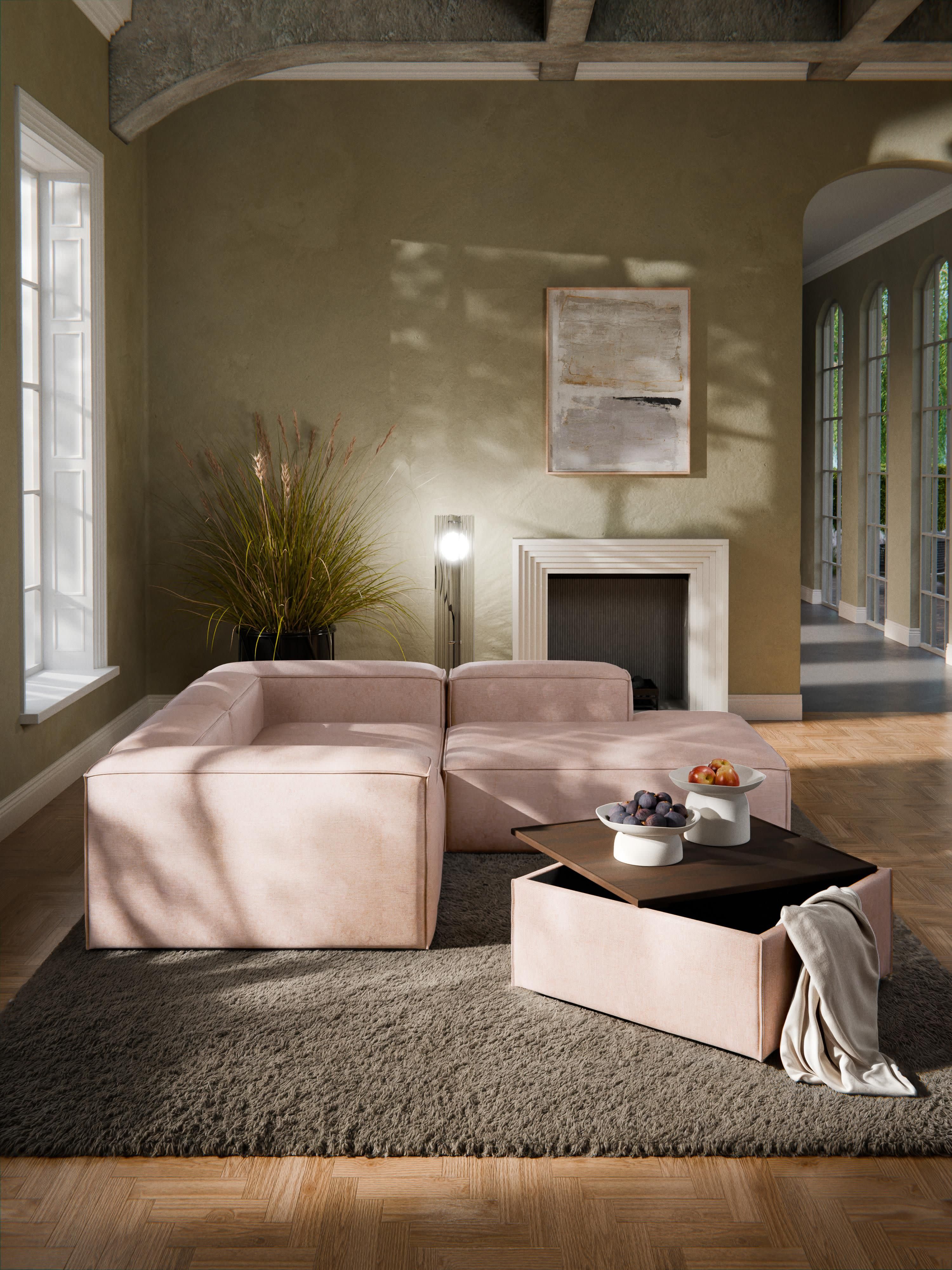 Sofa-Hocker Lennon aus Leinen-Mix mit Stauraum