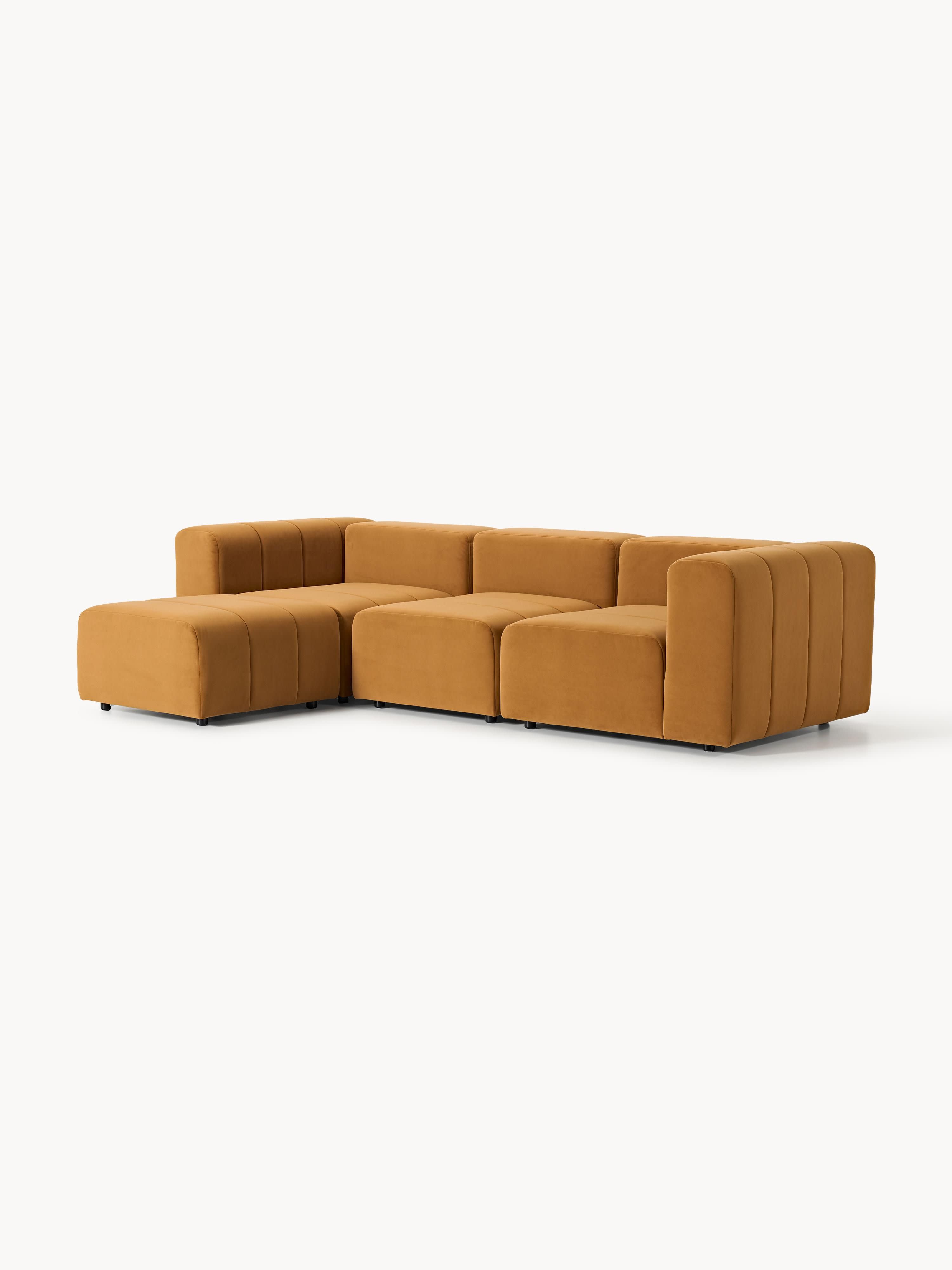 Modulares Samt-Sofa Lena (4-Sitzer) mit Hocker (links/rechts)