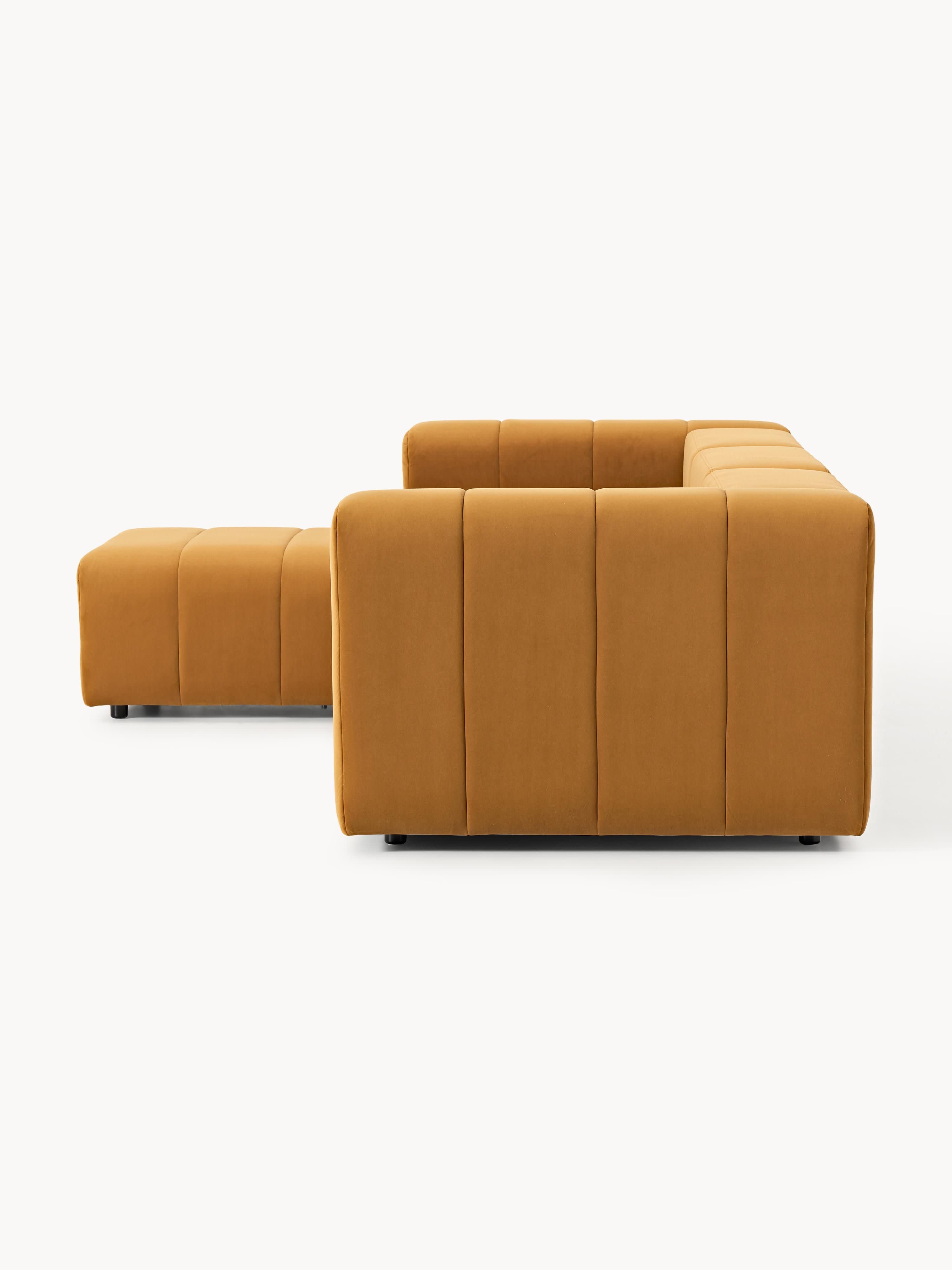 Modulares Samt-Sofa Lena (4-Sitzer) mit Hocker (links/rechts)