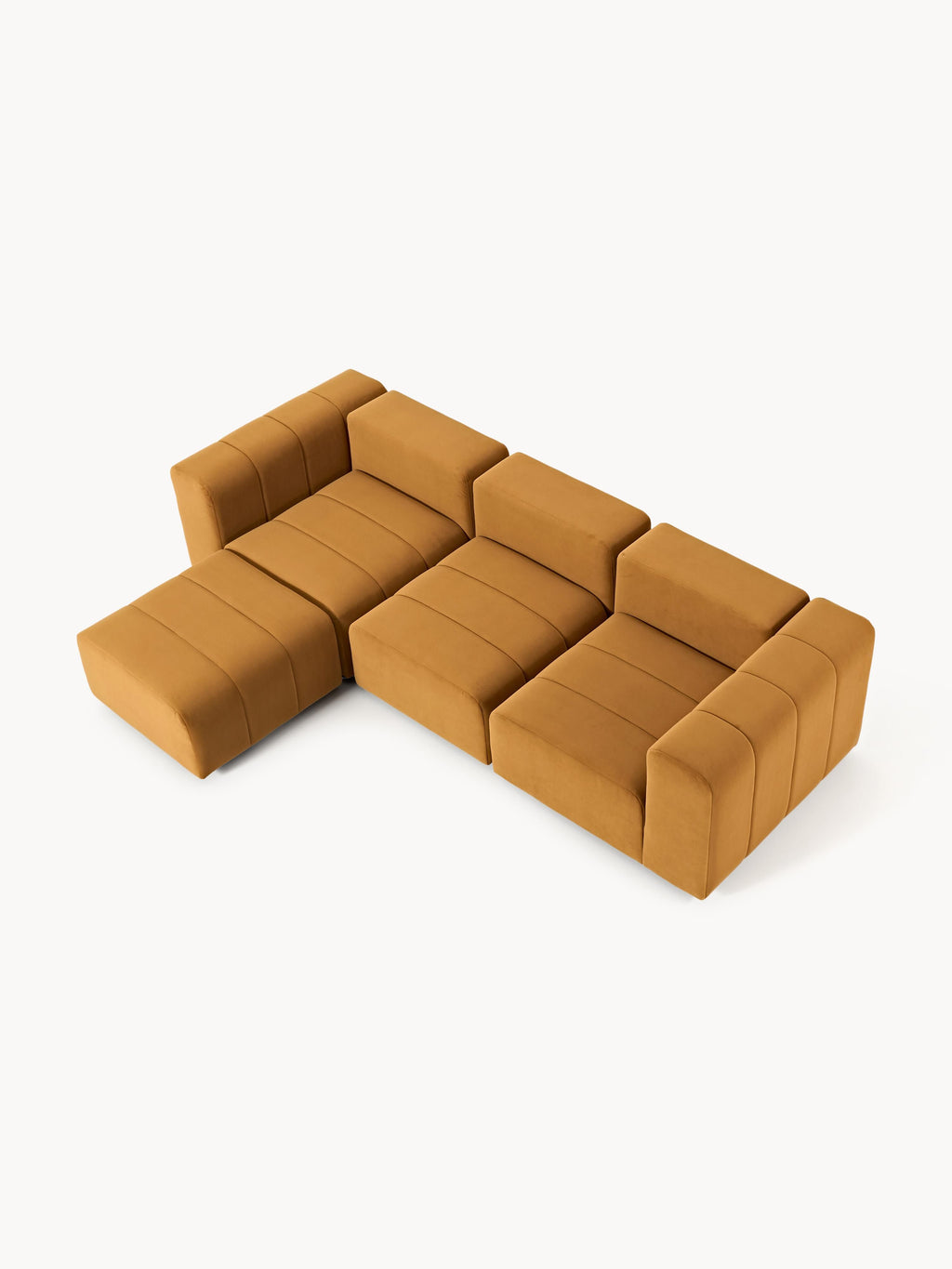 Modulares Samt-Sofa Lena (4-Sitzer) mit Hocker (links/rechts)