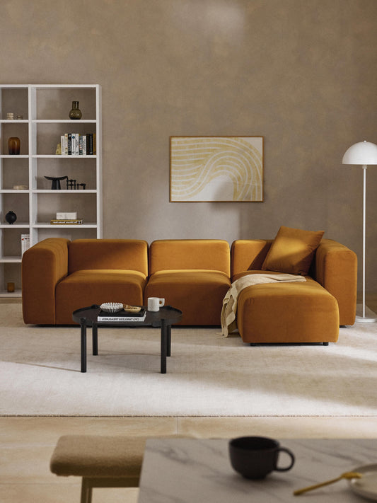 Modulares Samt-Sofa Lena (4-Sitzer) mit Hocker (links/rechts)