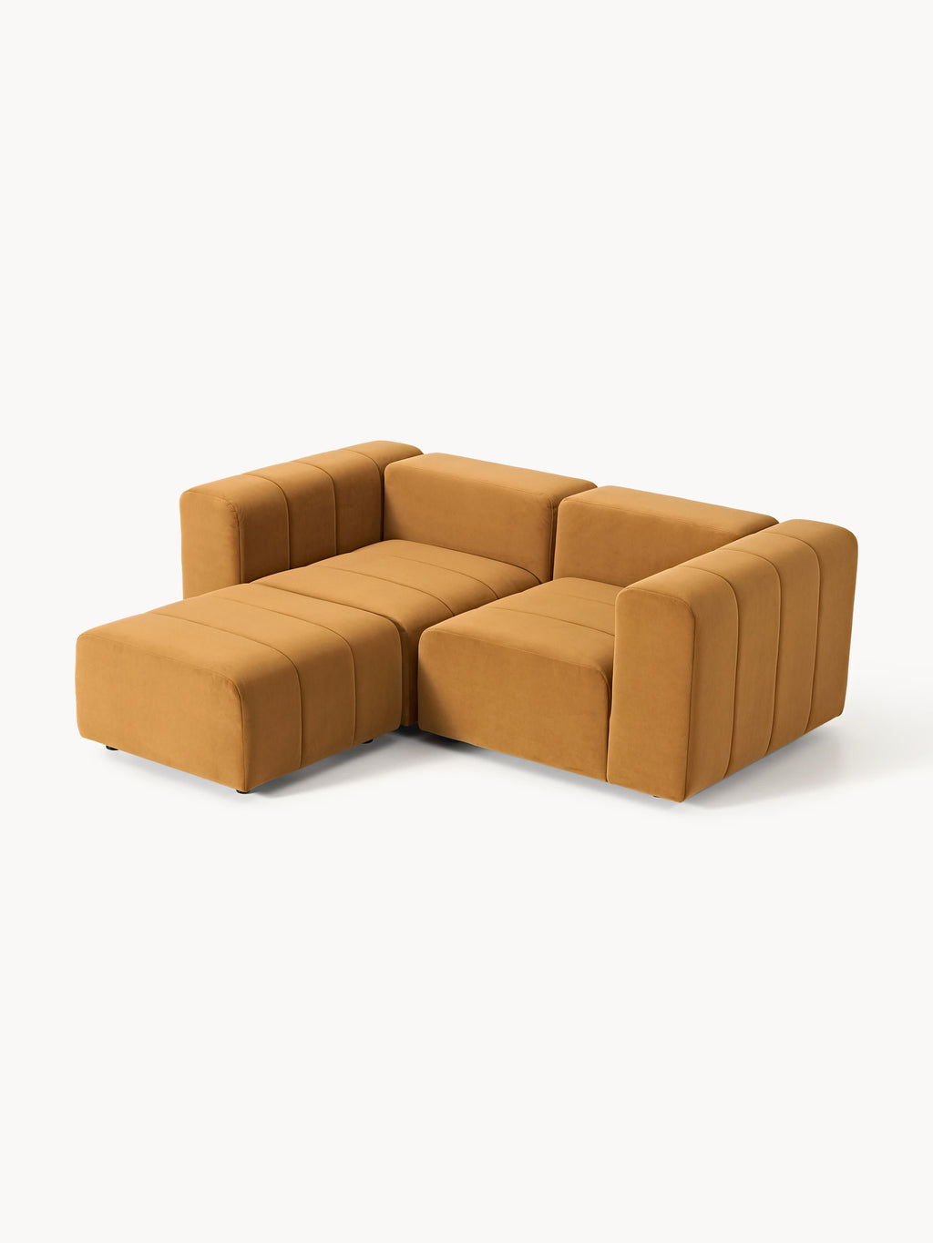 Modulares Samt-Sofa Lena (3-Sitzer) mit Hocker (links/rechts)