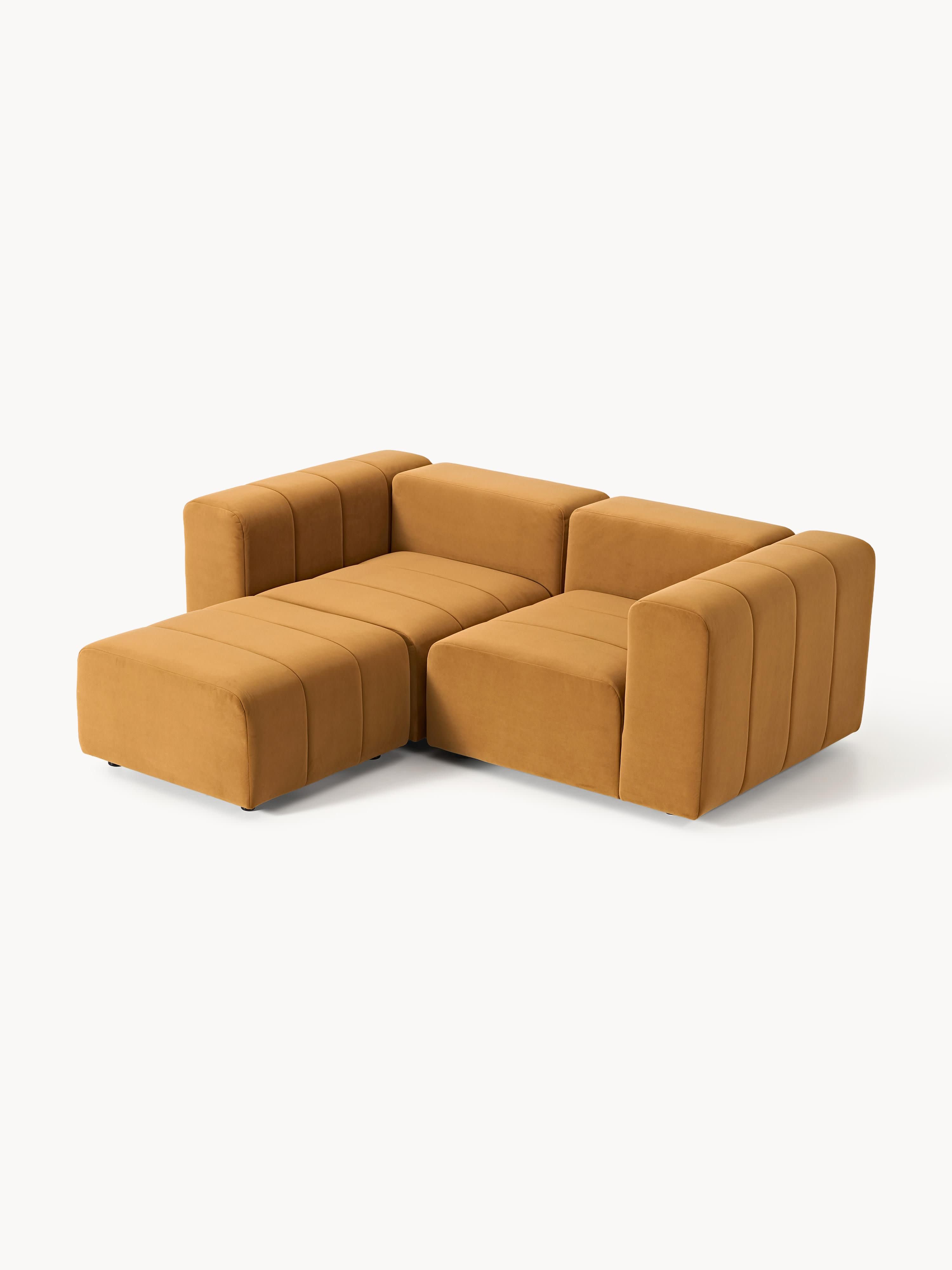 Modulares Samt-Sofa Lena (3-Sitzer) mit Hocker (links/rechts)