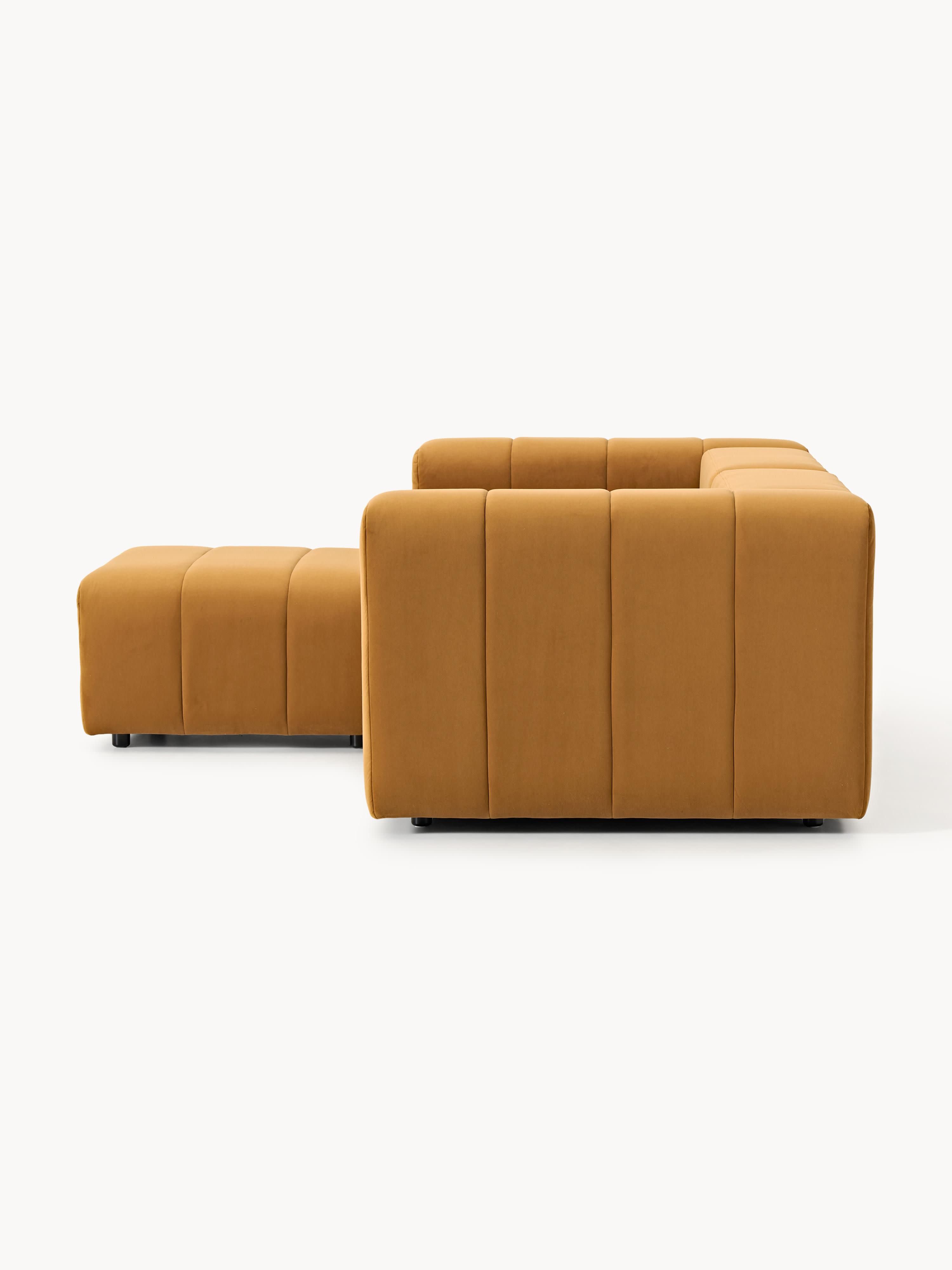 Modulares Samt-Sofa Lena (3-Sitzer) mit Hocker (links/rechts)