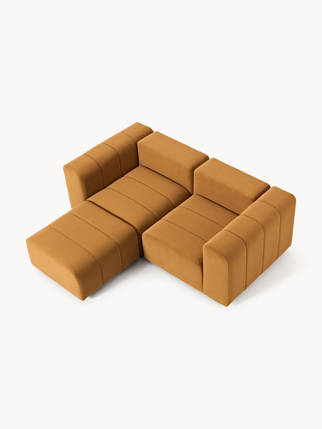 Modulares Samt-Sofa Lena (3-Sitzer) mit Hocker (links/rechts)