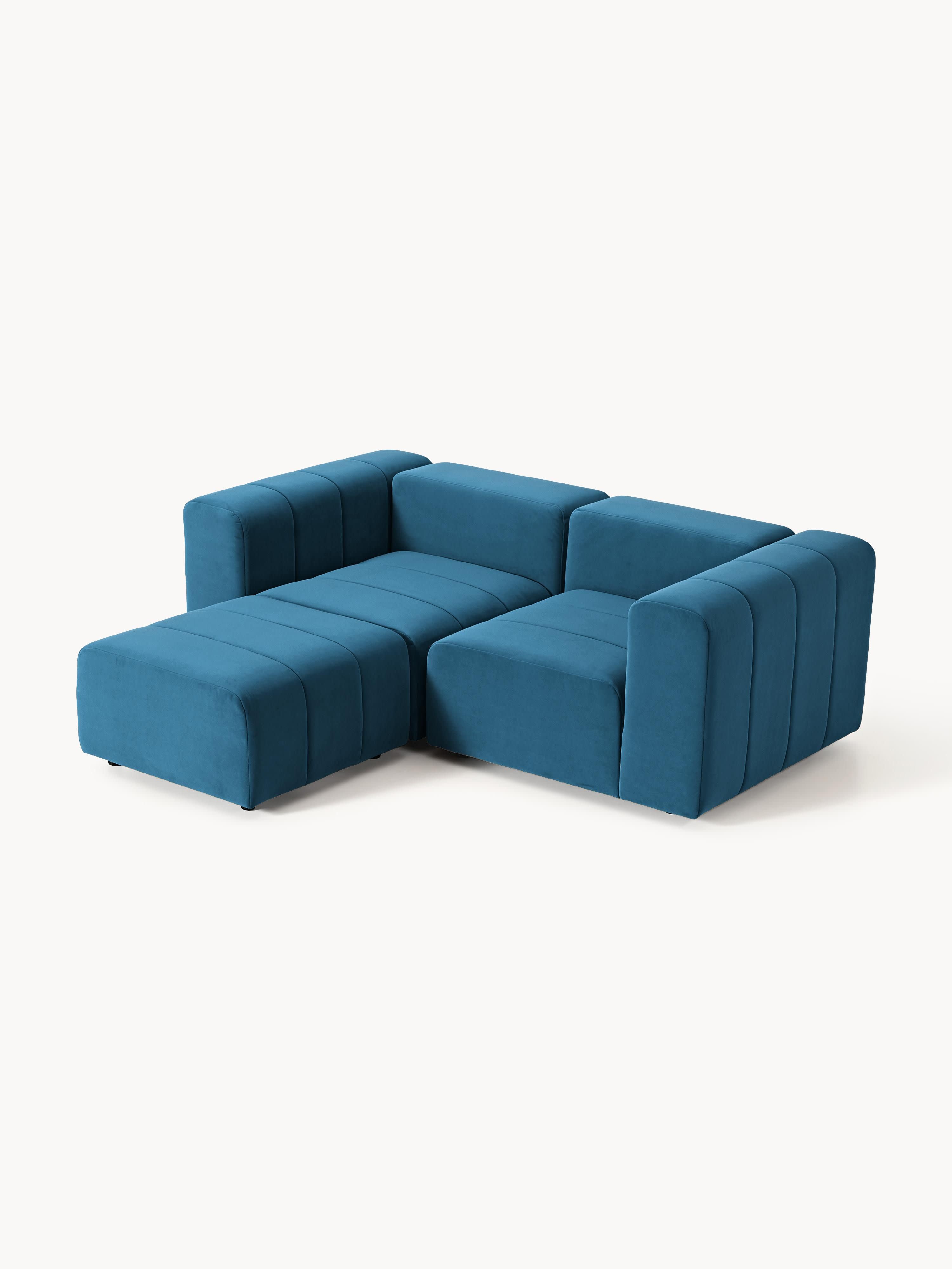 Modulares Samt-Sofa Lena (3-Sitzer) mit Hocker (links/rechts)