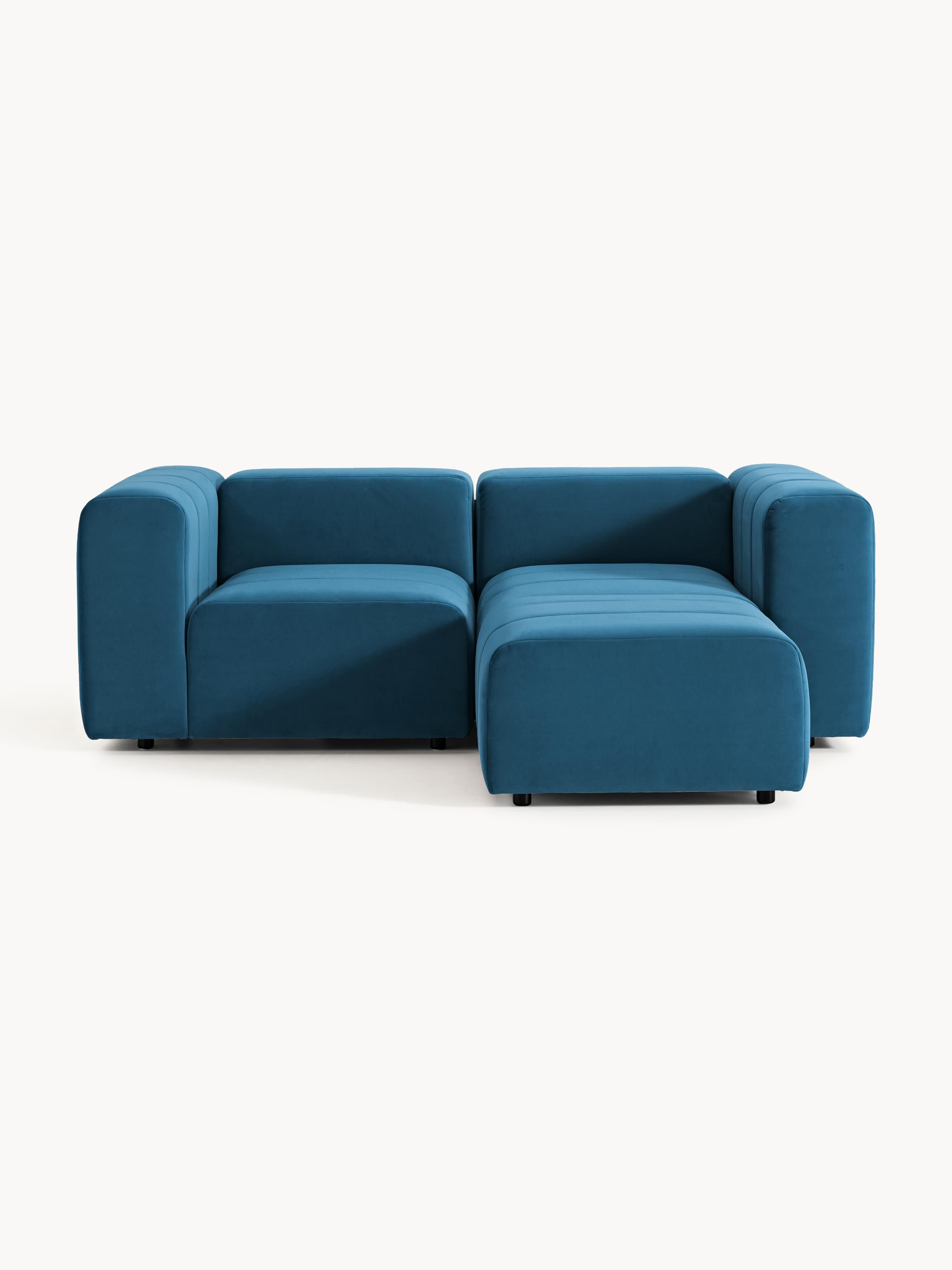 Modulares Samt-Sofa Lena (3-Sitzer) mit Hocker (links/rechts)