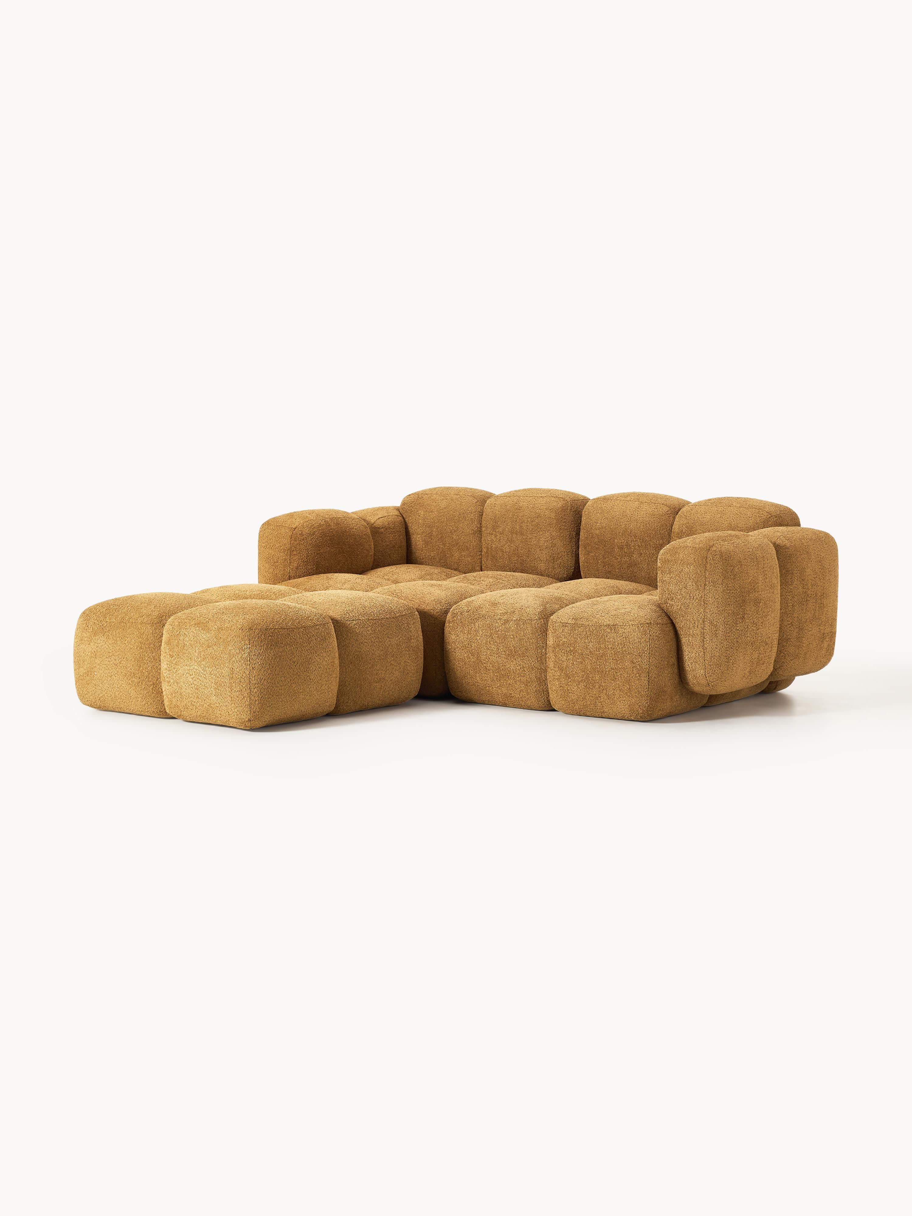 Modulares Sofa Tayla (3-Sitzer) aus Teddy-Bouclé mit Hocker (links/rechts)