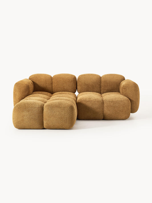 Galeriebild 1 - Modulares Sofa Tayla (3-Sitzer) aus Teddy-Bouclé mit Hocker (links/rechts)