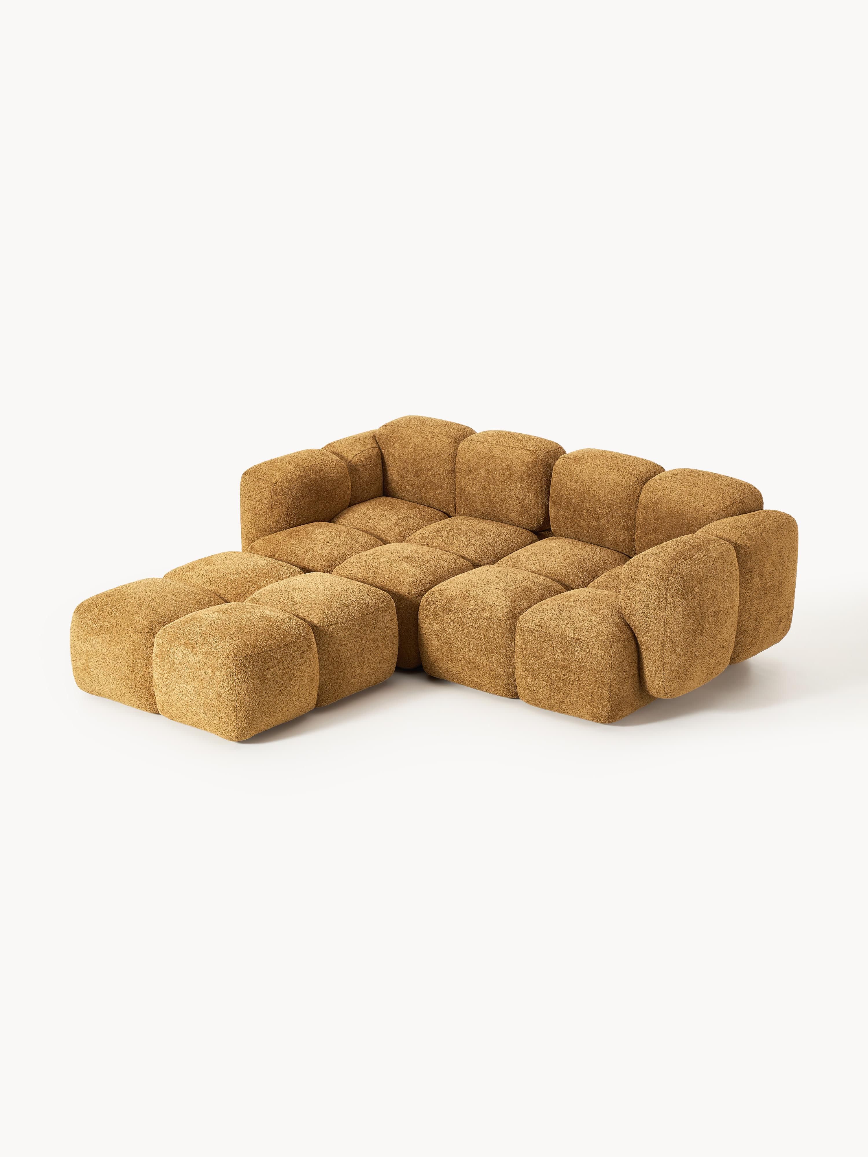 Modulares Sofa Tayla (3-Sitzer) aus Teddy-Bouclé mit Hocker (links/rechts)