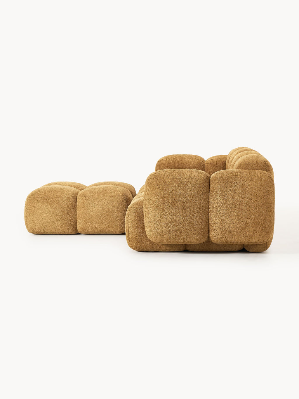 Modulares Sofa Tayla (3-Sitzer) aus Teddy-Bouclé mit Hocker (links/rechts)