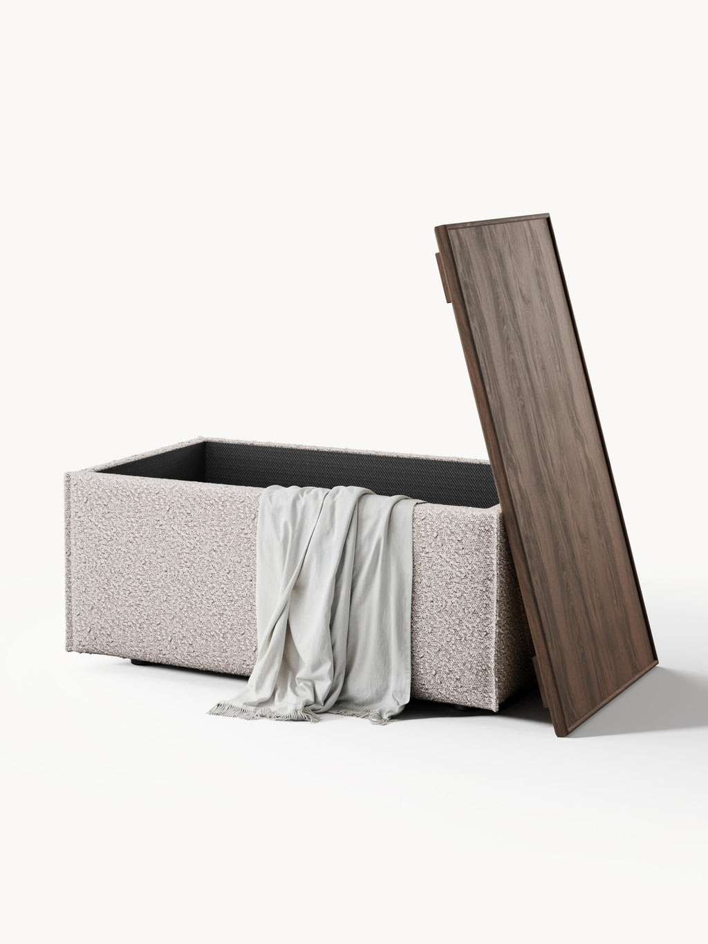 Sofa-Hocker Lennon aus Bouclé mit Stauraum