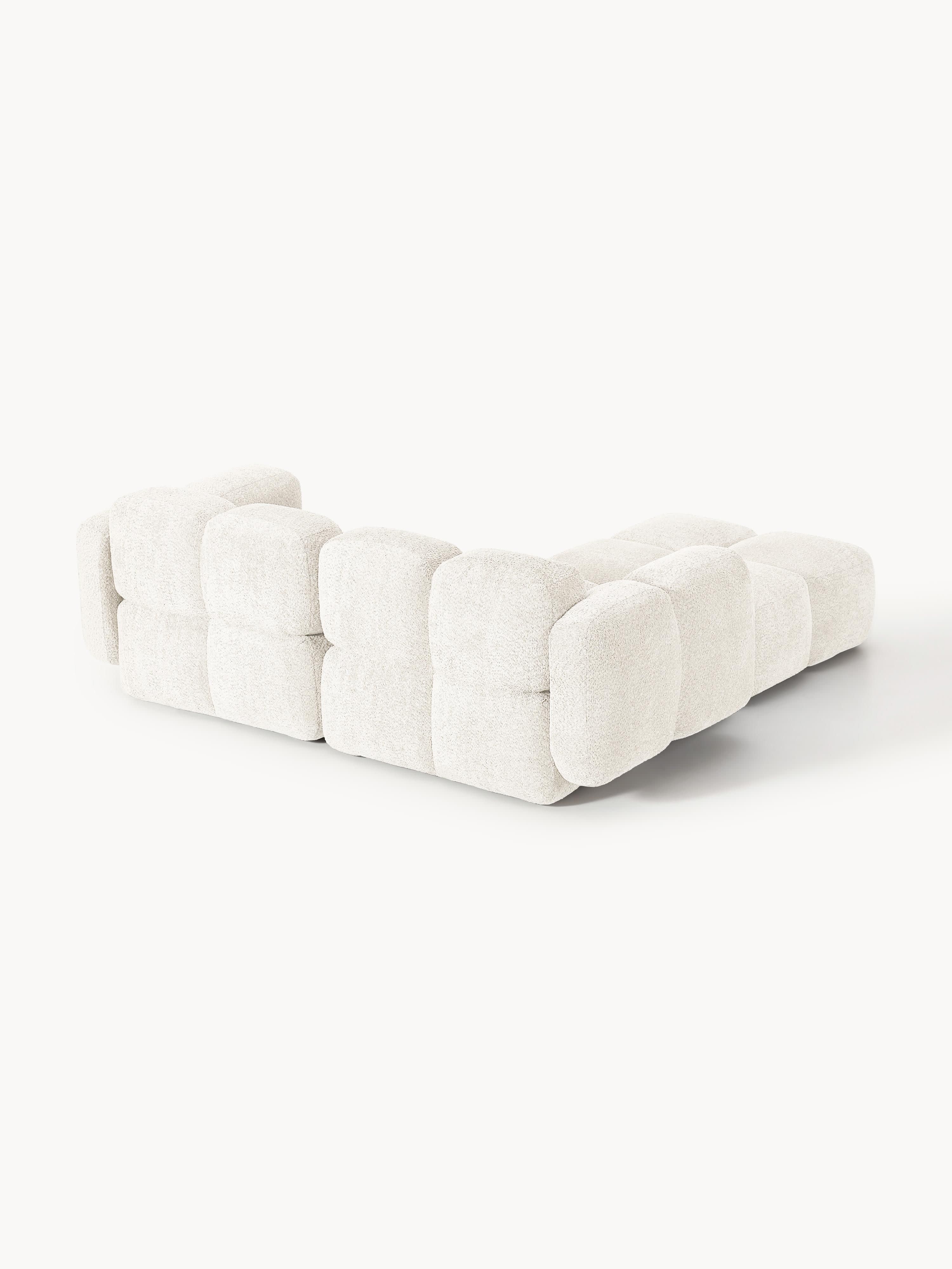 Modulares Sofa Tayla (3-Sitzer) aus Teddy-Bouclé mit Hocker (links/rechts)