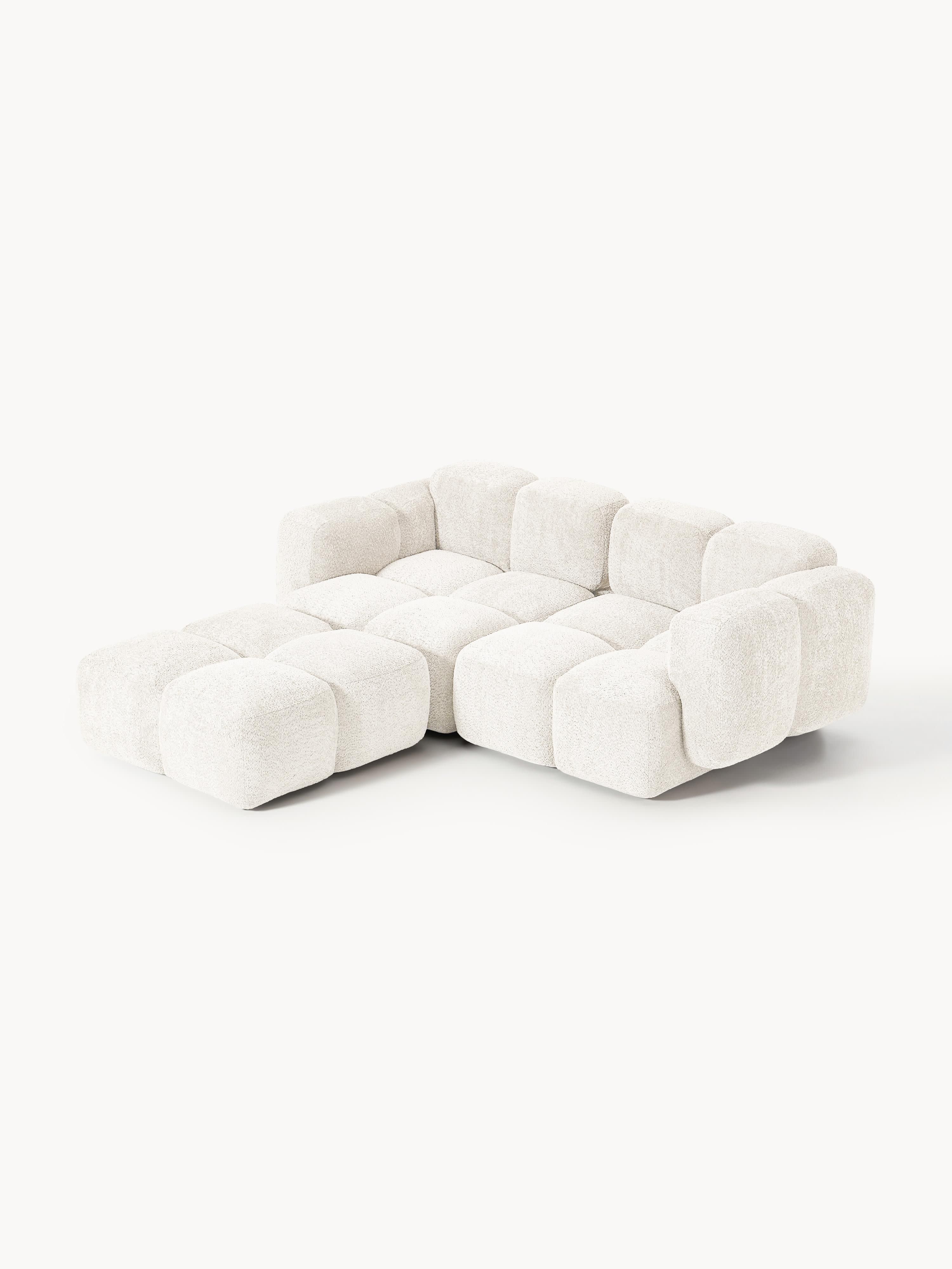Modulares Sofa Tayla (3-Sitzer) aus Teddy-Bouclé mit Hocker (links/rechts)