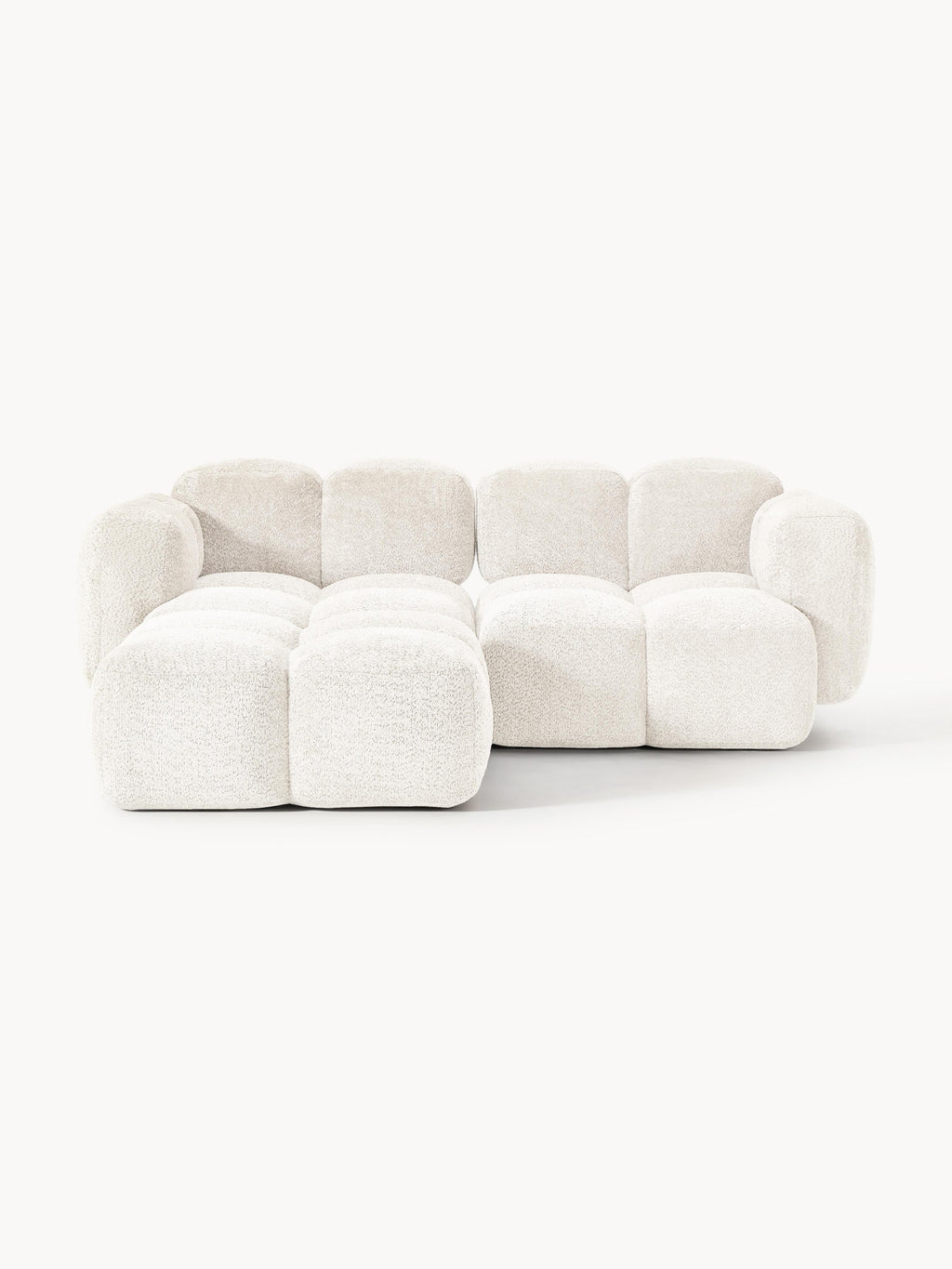 Galeriebild 1 - Modulares Sofa Tayla (3-Sitzer) aus Teddy-Bouclé mit Hocker (links/rechts)