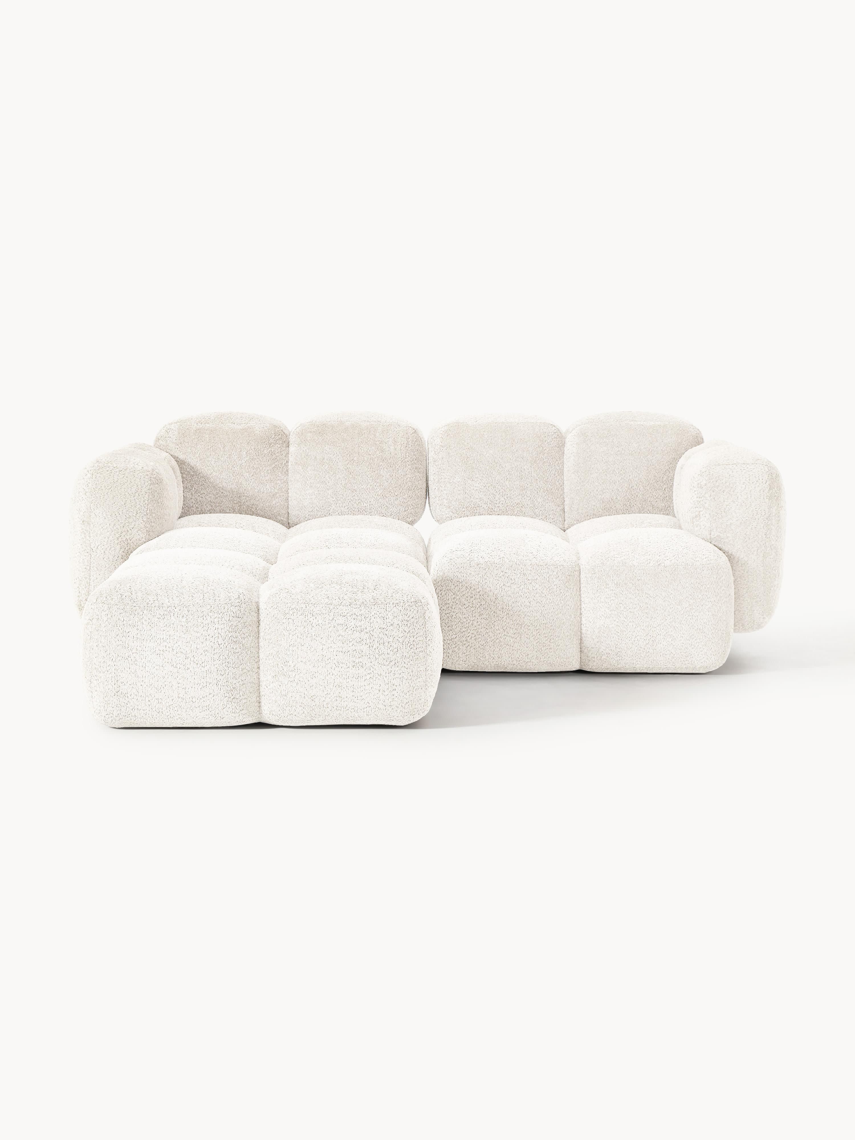 Galeriebild 1 - Modulares Sofa Tayla (3-Sitzer) aus Teddy-Bouclé mit Hocker (links/rechts)