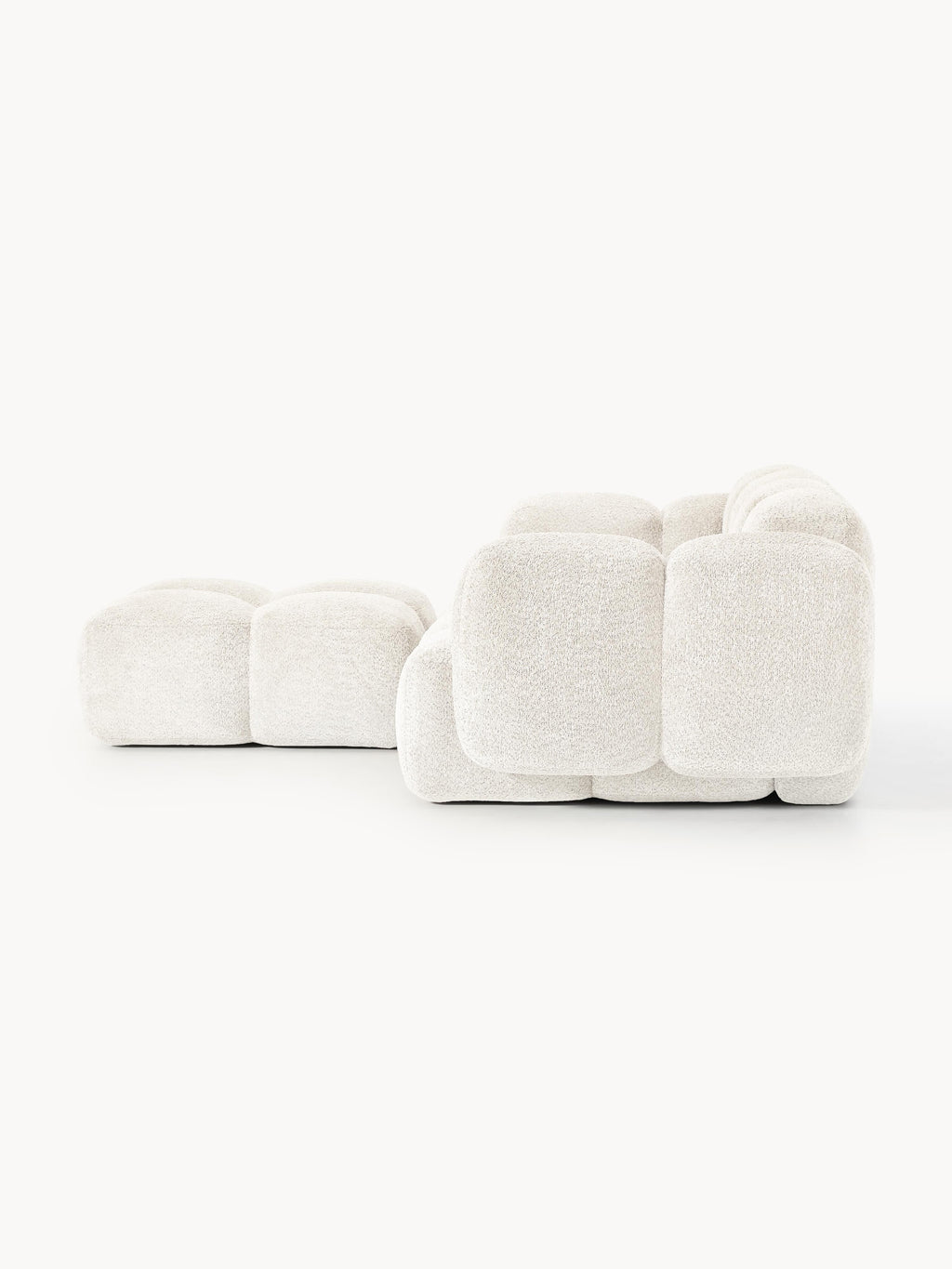 Modulares Sofa Tayla (3-Sitzer) aus Teddy-Bouclé mit Hocker (links/rechts)
