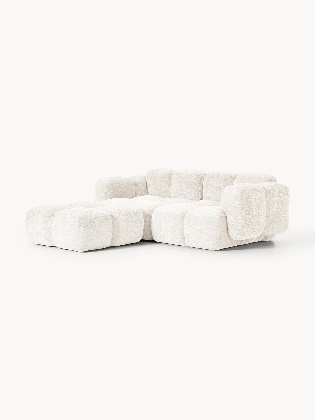 Modulares Sofa Tayla (3-Sitzer) aus Teddy-Bouclé mit Hocker (links/rechts)