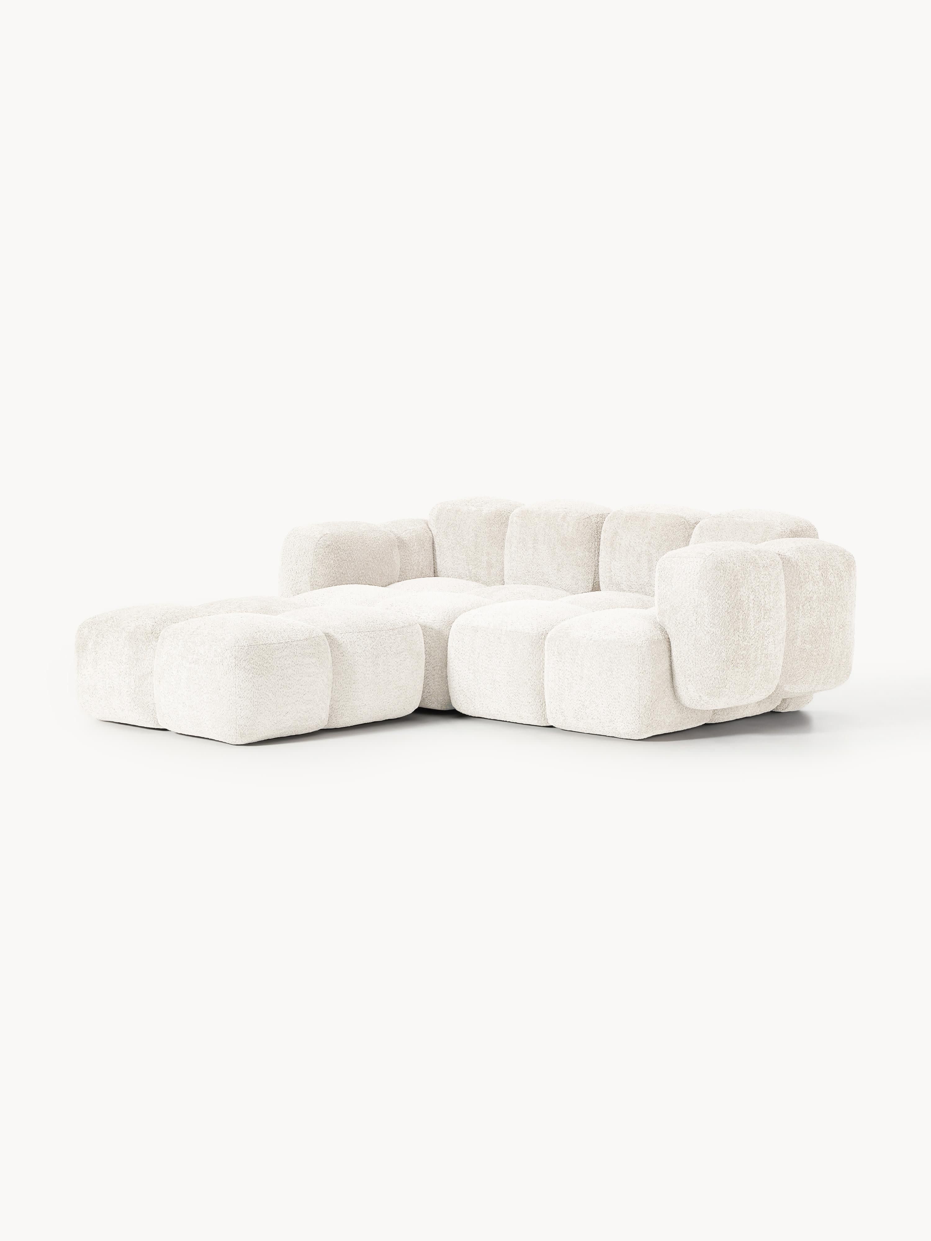 Modulares Sofa Tayla (3-Sitzer) aus Teddy-Bouclé mit Hocker (links/rechts)