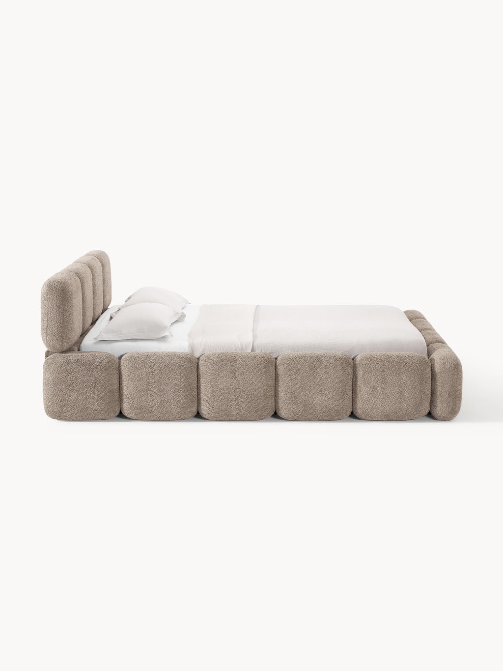 Polsterbett Tayla aus Teddy-Bouclé mit Stauraum