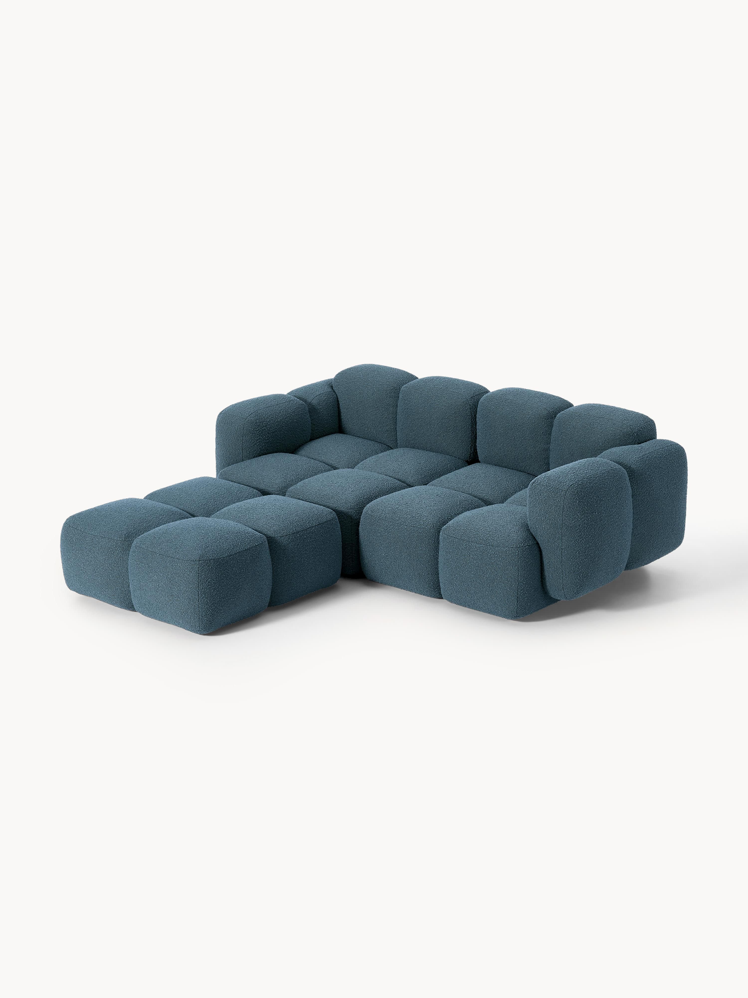 Modulares Sofa Tayla (3-Sitzer) aus Bouclé mit Hocker (links/rechts)