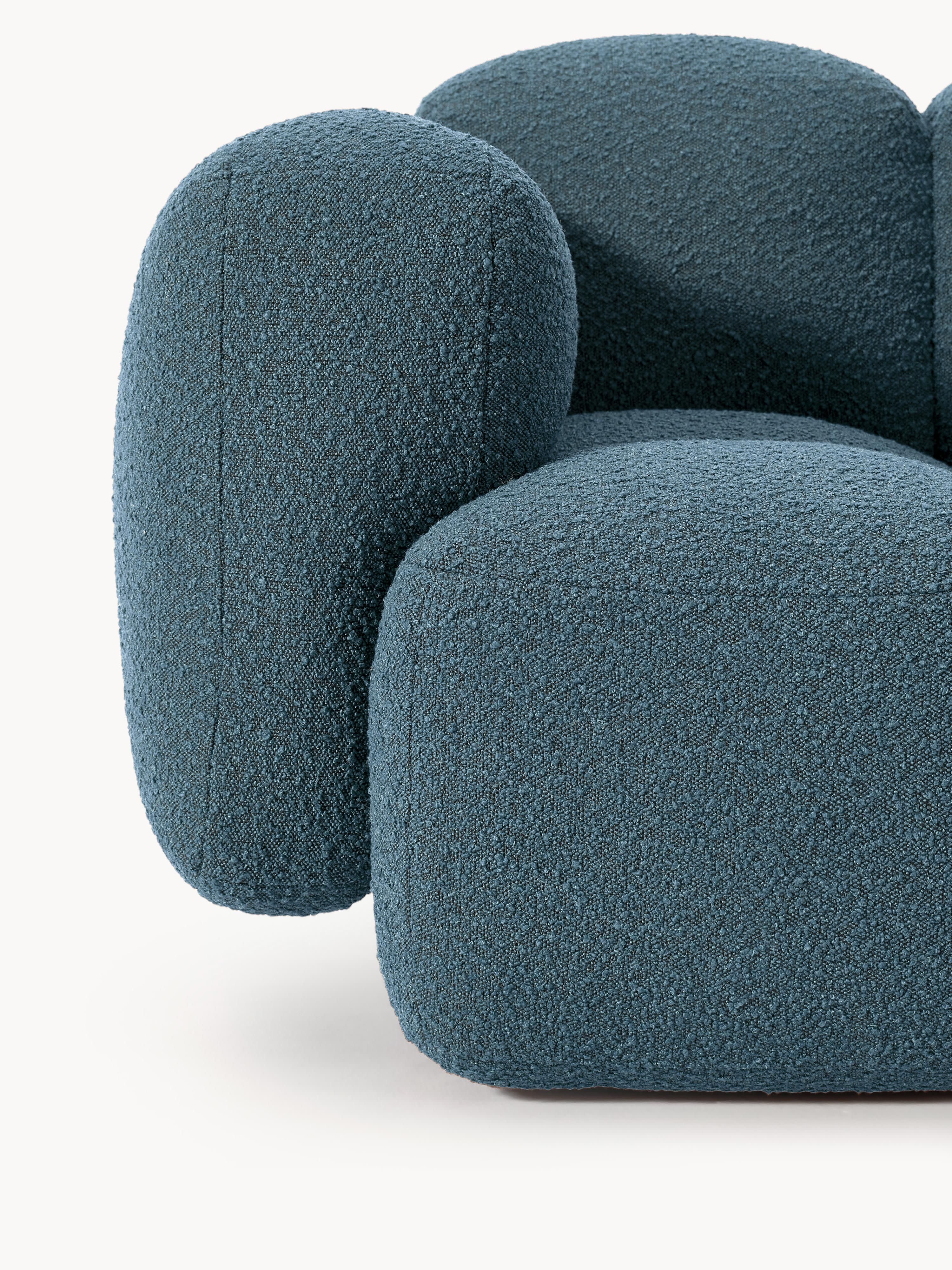 Modulares Sofa Tayla (3-Sitzer) aus Bouclé mit Hocker (links/rechts)