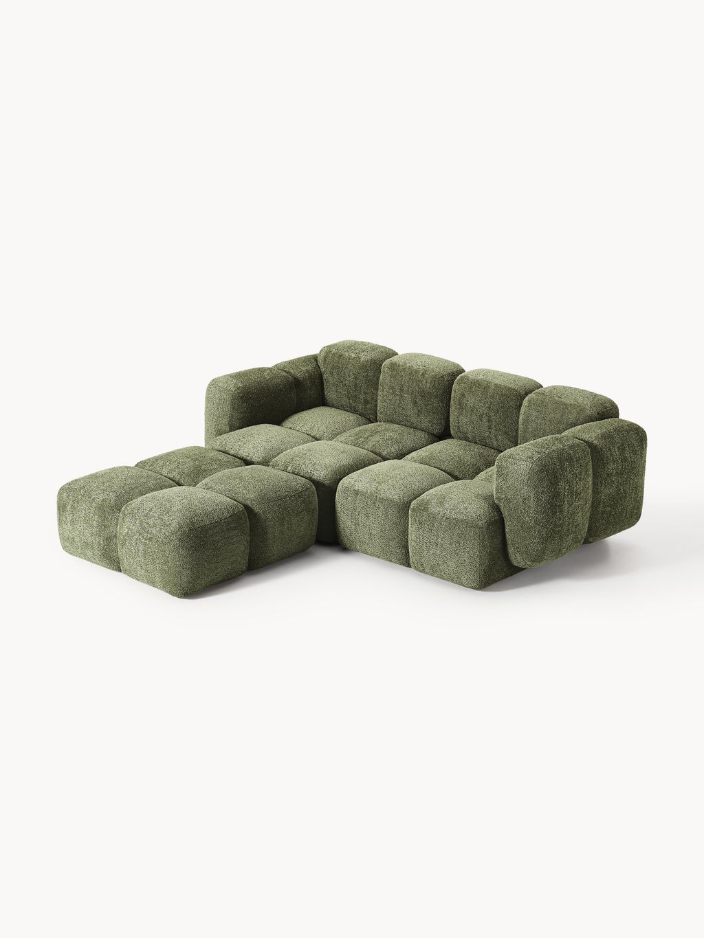 Modulares Sofa Tayla (3-Sitzer) aus Teddy-Bouclé mit Hocker (links/rechts)