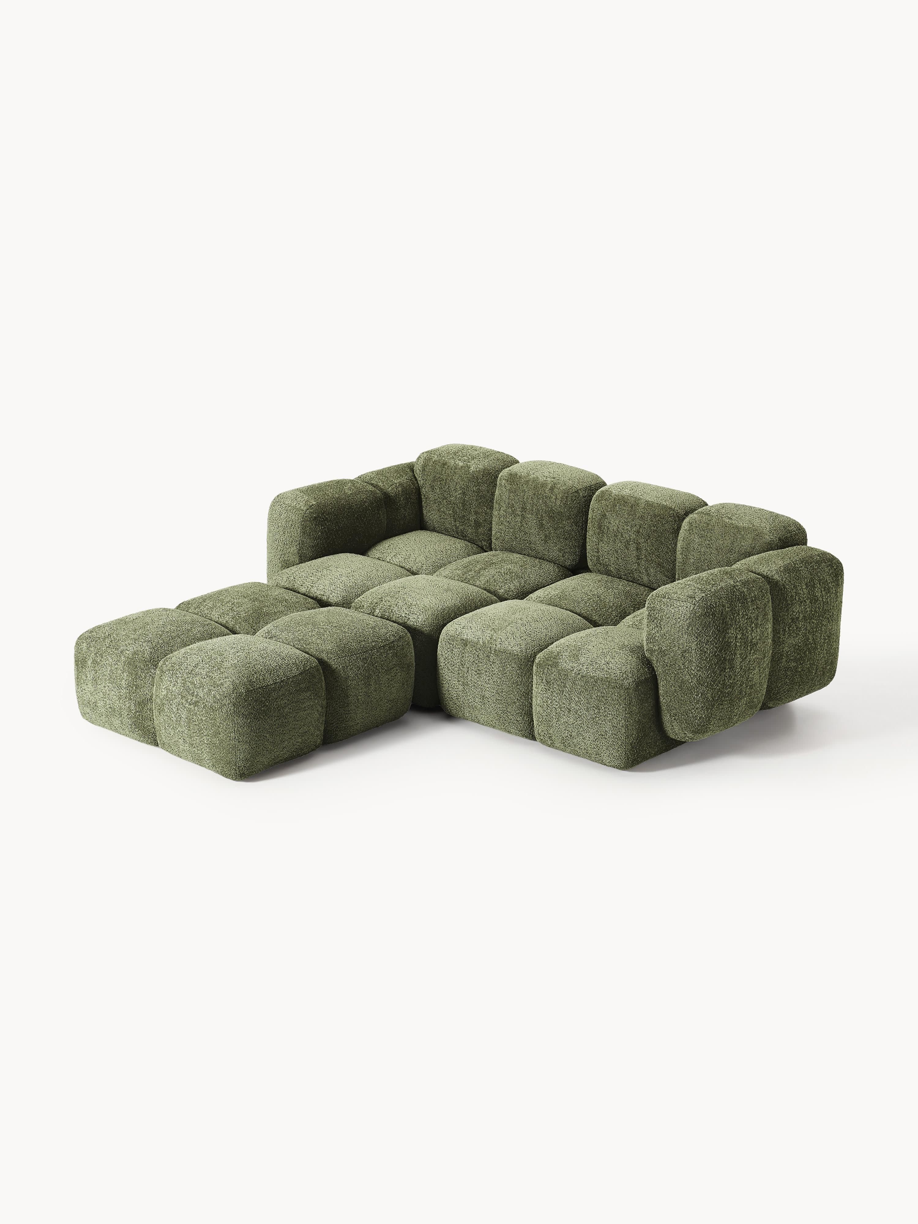 Modulares Sofa Tayla (3-Sitzer) aus Teddy-Bouclé mit Hocker (links/rechts)
