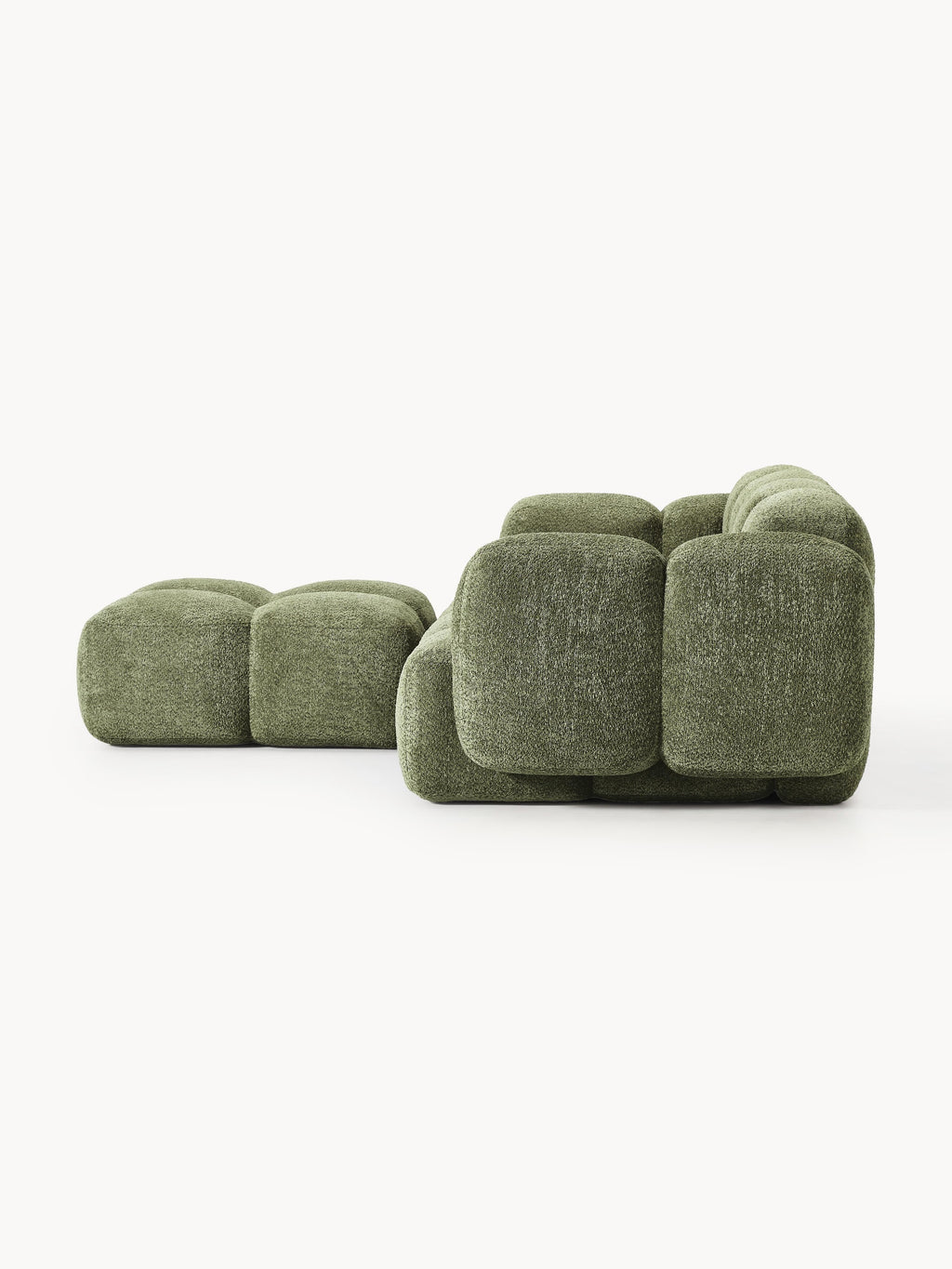 Modulares Sofa Tayla (3-Sitzer) aus Teddy-Bouclé mit Hocker (links/rechts)