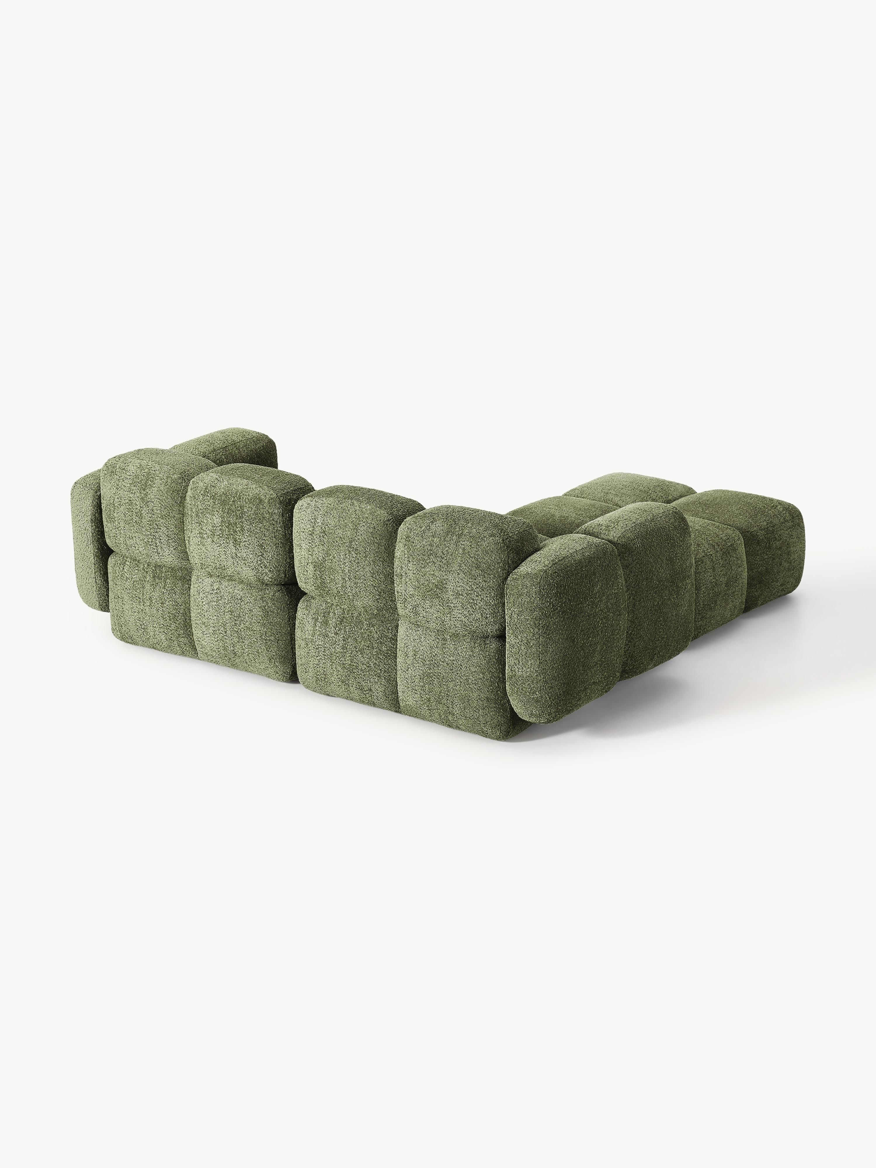 Modulares Sofa Tayla (3-Sitzer) aus Teddy-Bouclé mit Hocker (links/rechts)