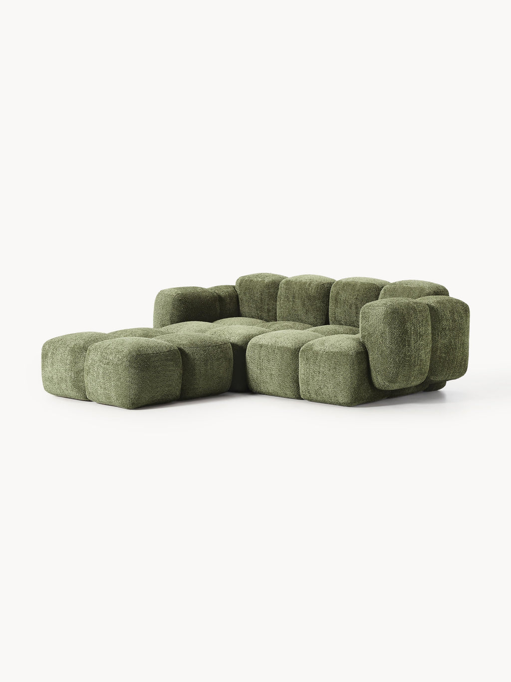 Modulares Sofa Tayla (3-Sitzer) aus Teddy-Bouclé mit Hocker (links/rechts)