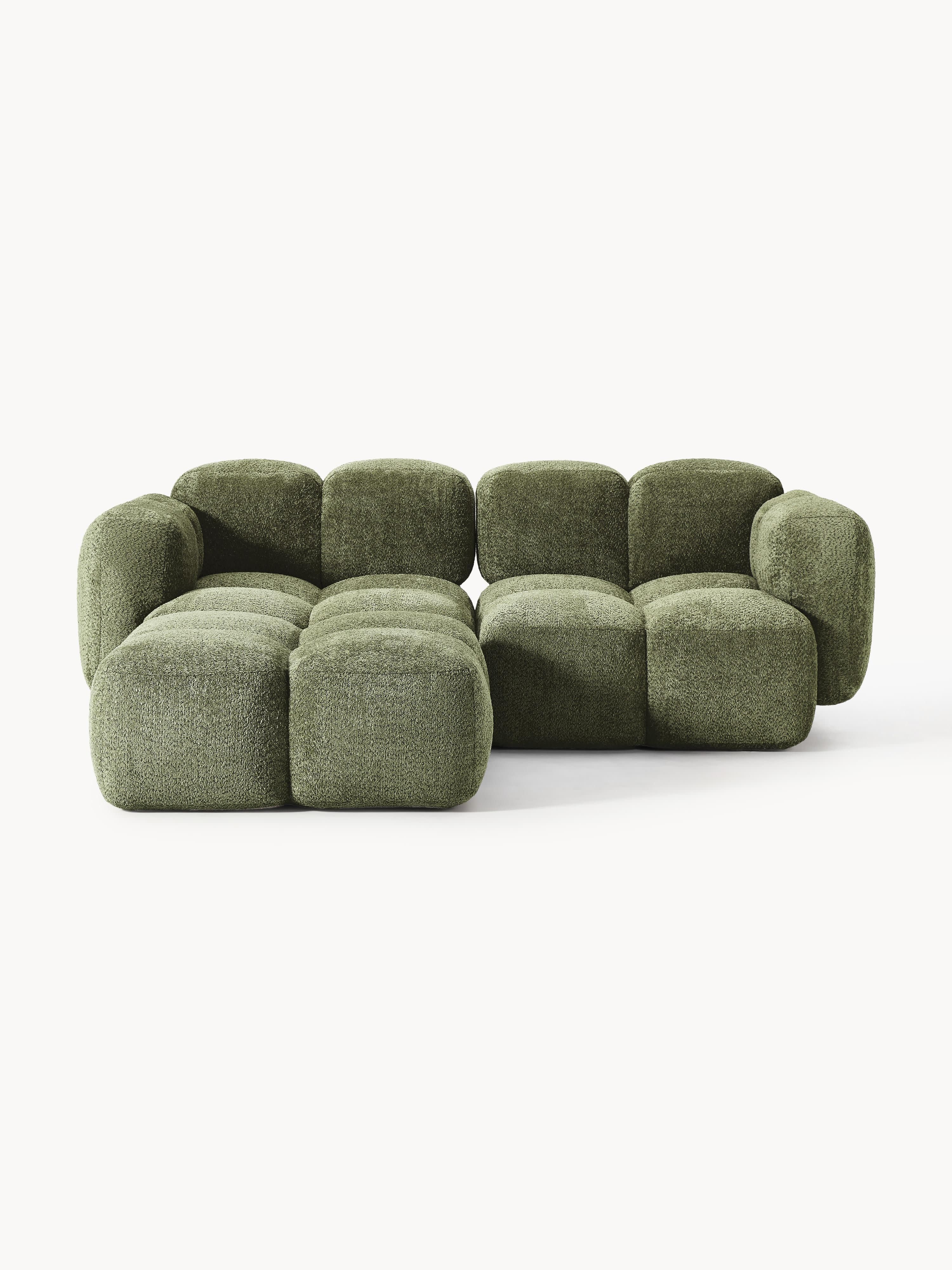 Galeriebild 1 - Modulares Sofa Tayla (3-Sitzer) aus Teddy-Bouclé mit Hocker (links/rechts)