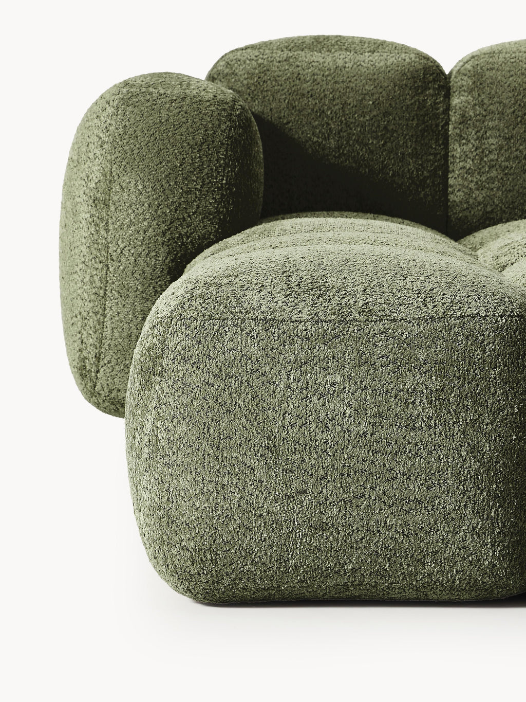 Modulares Sofa Tayla (3-Sitzer) aus Teddy-Bouclé mit Hocker (links/rechts)