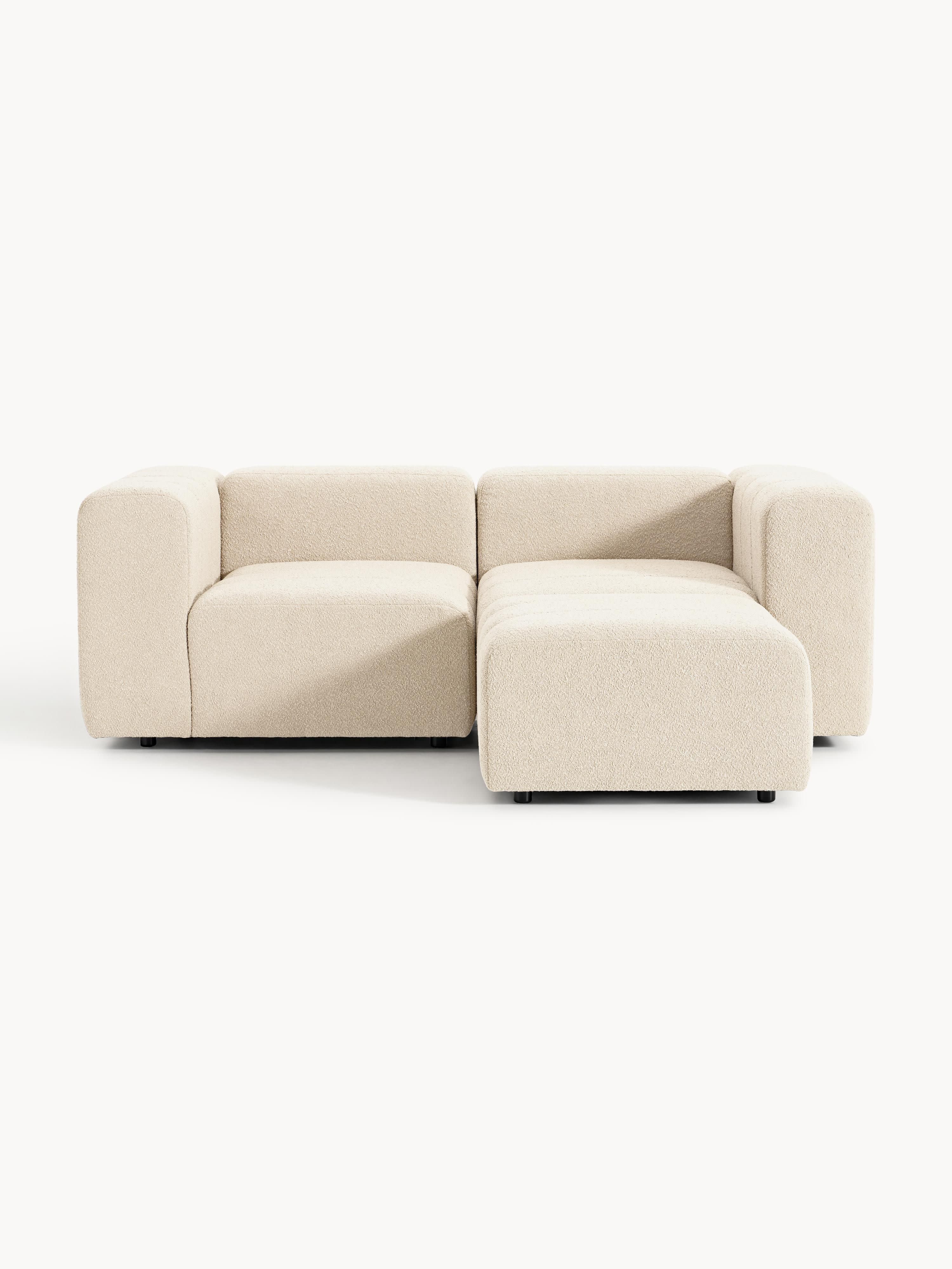 Modulares Bouclé-Sofa Lena (3-Sitzer) mit Hocker (links/rechts)