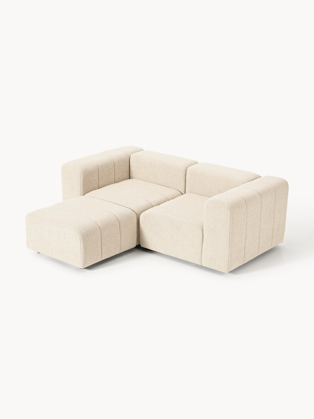 Modulares Bouclé-Sofa Lena (3-Sitzer) mit Hocker (links/rechts)