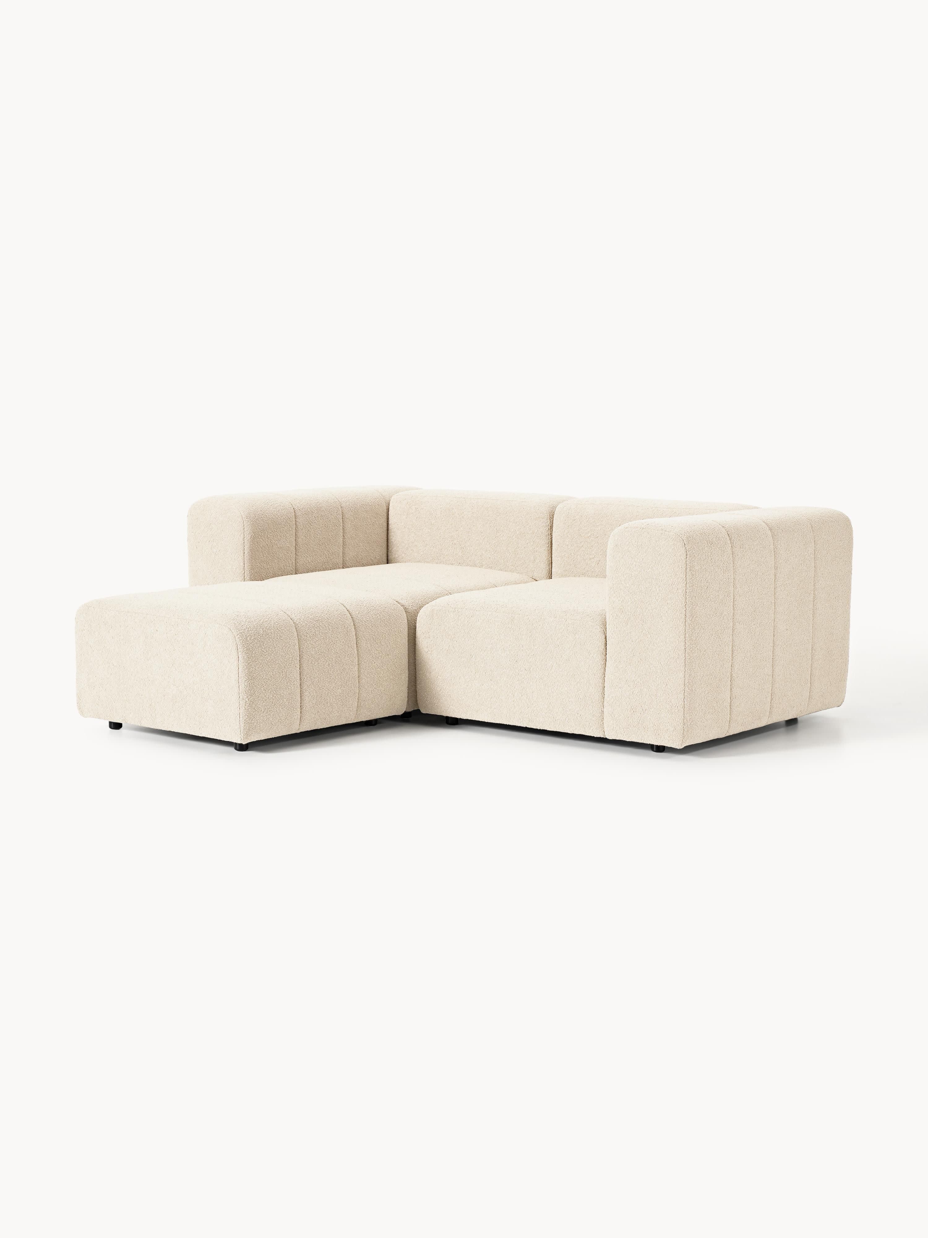 Modulares Bouclé-Sofa Lena (3-Sitzer) mit Hocker (links/rechts)