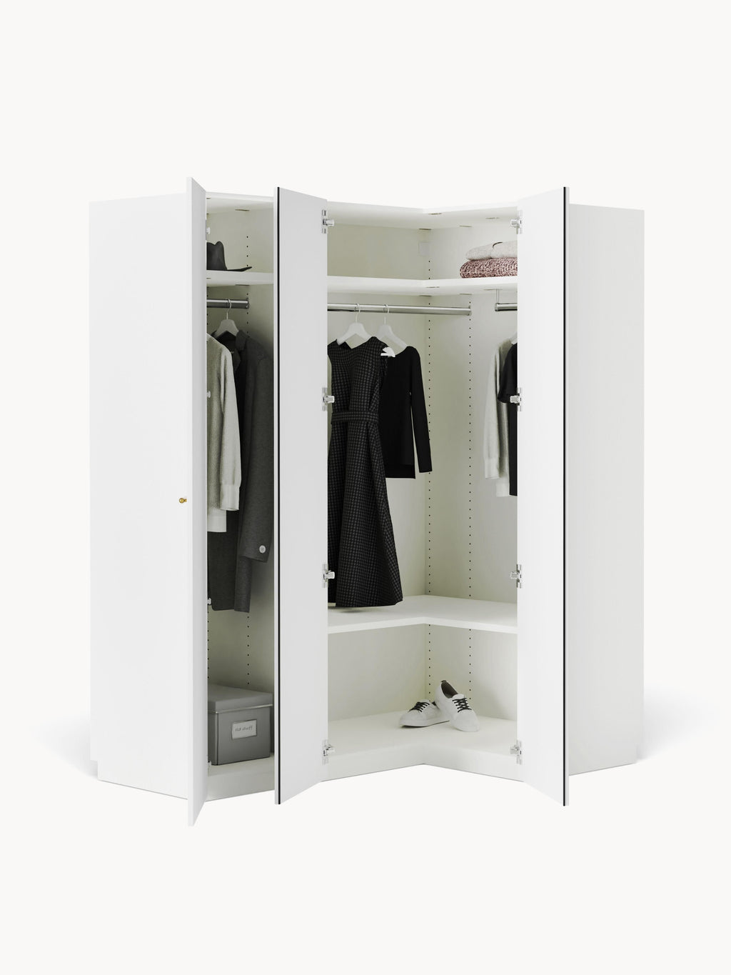 Modularer Eck-Kleiderschrank Charlotte, 165 cm Breite, in verschiedenen Größen